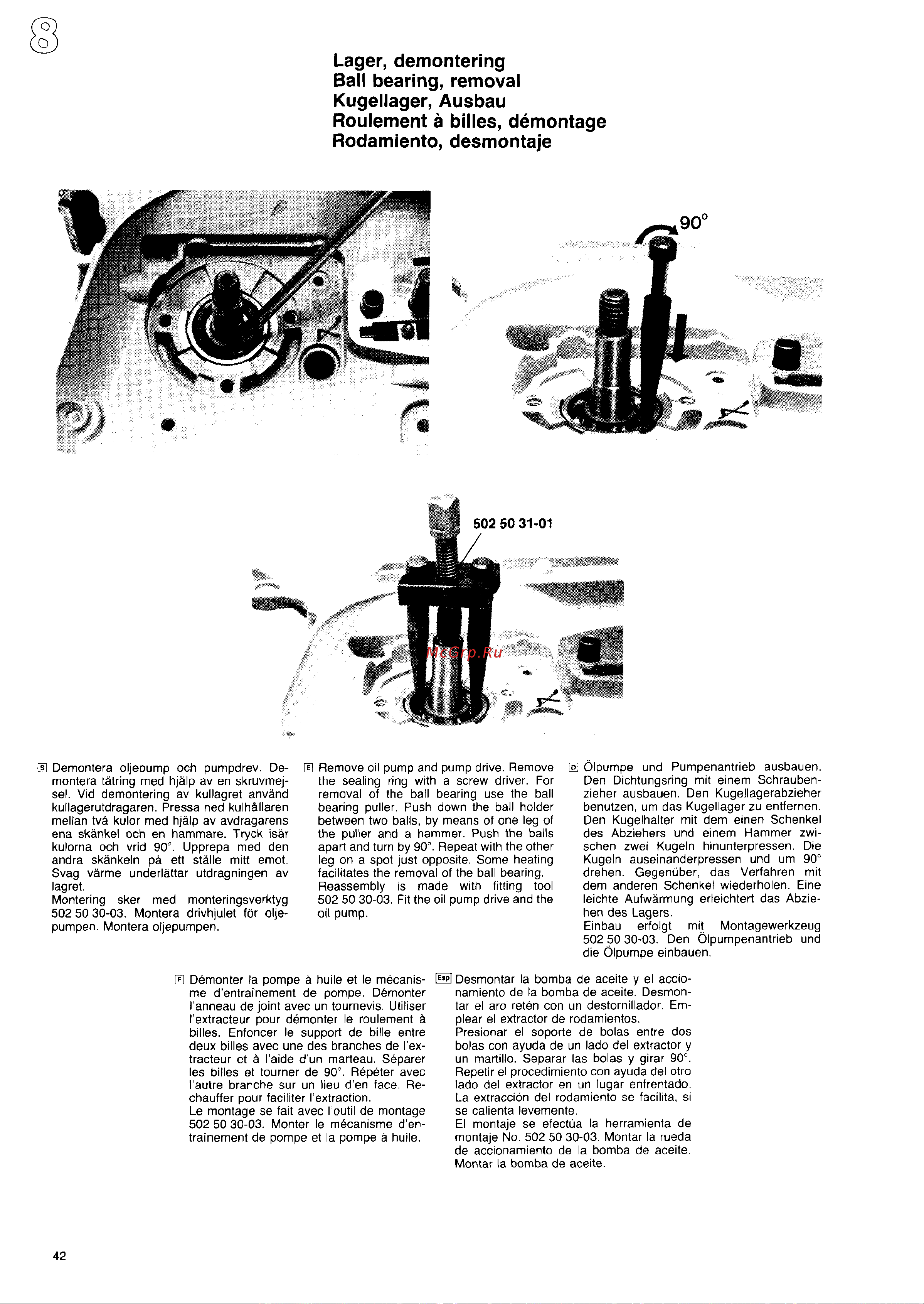 Husqvarna 44 (1987) [41/55] Lager demontering ball bearing removal kugellager ausbau roulement a billes demontage rodamiento desmontaje