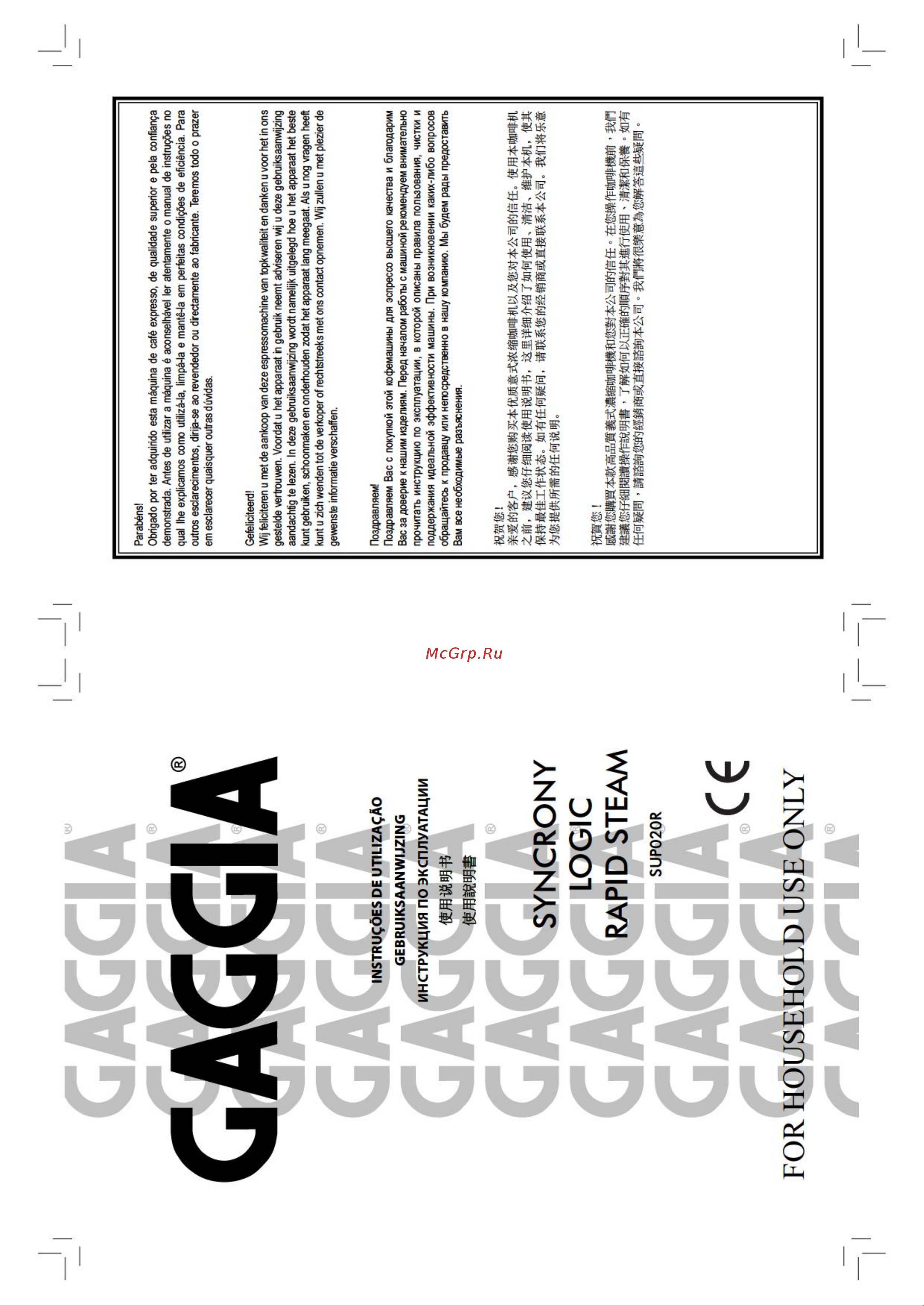 Gaggia Synchrony Logic RS Руководство по эксплуатации онлайн