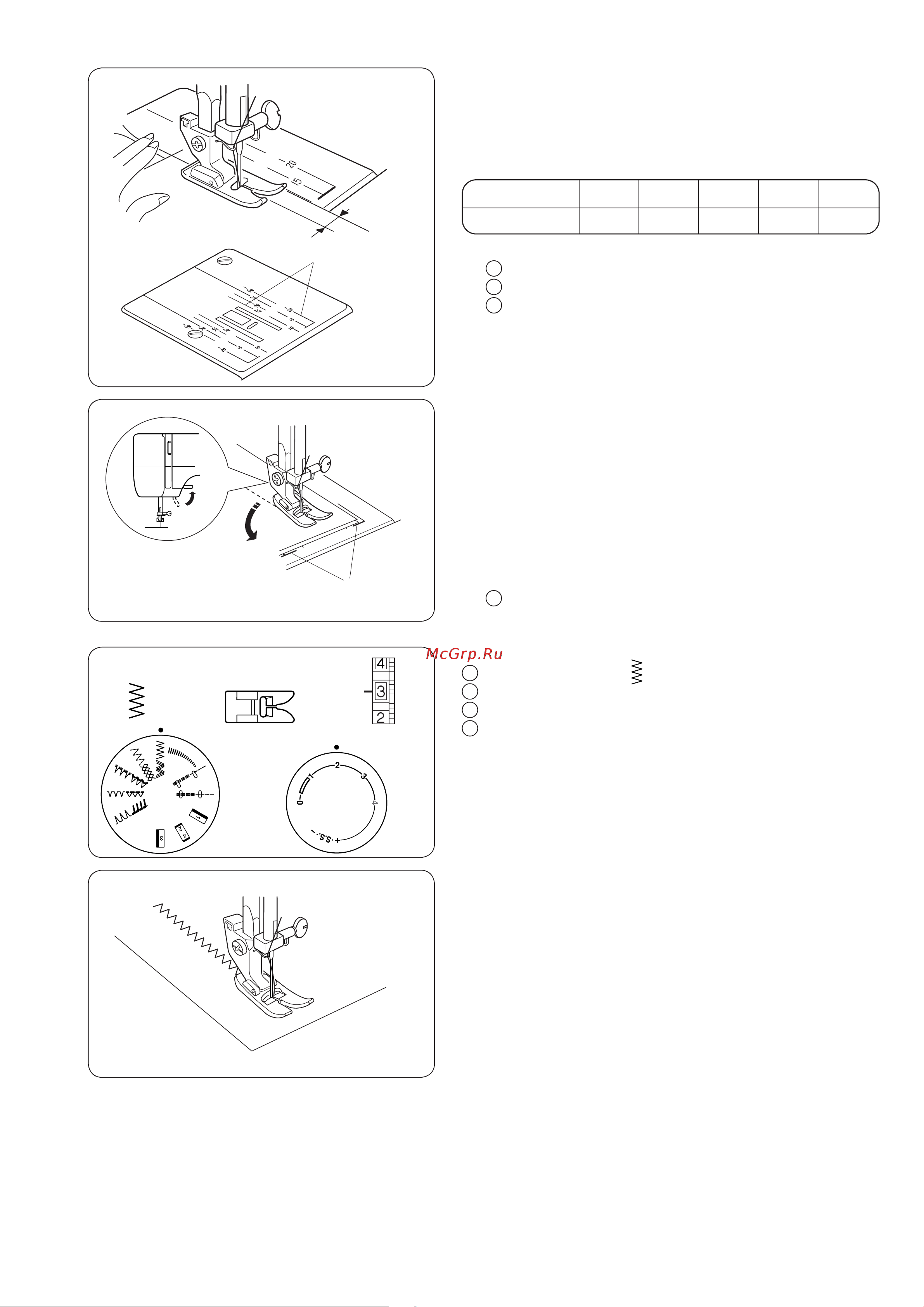 Janome V-15 [16/28] Направительные линии на игольной пластине