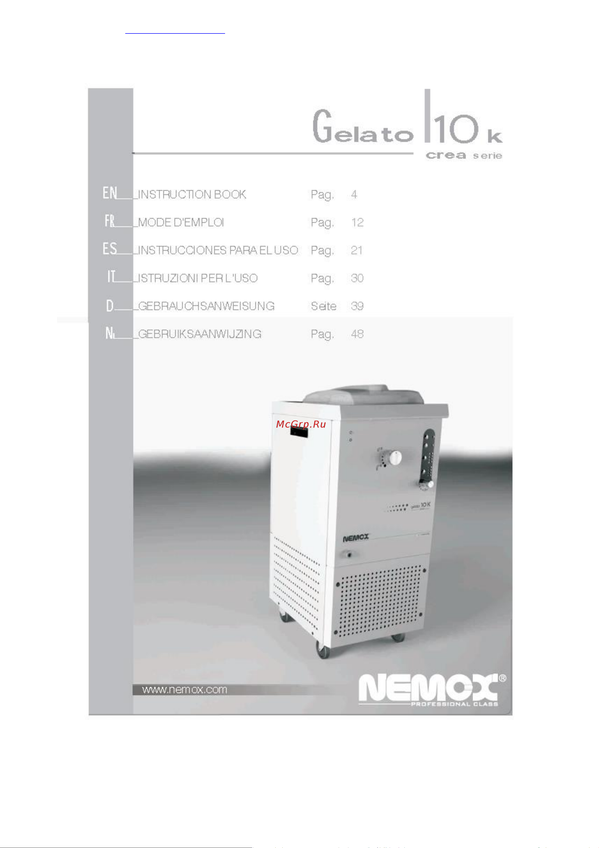 Nemox Gelato 10K Crea Руководство по эксплуатации онлайн