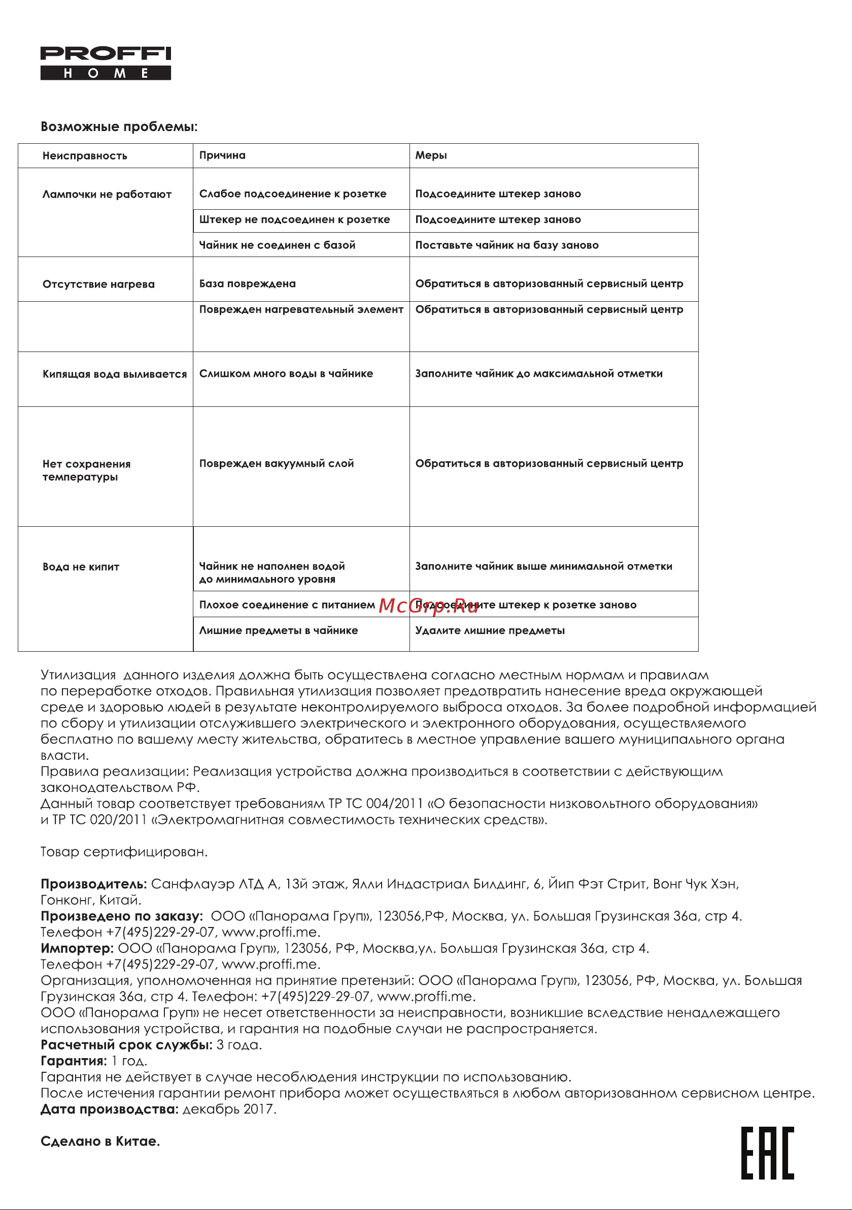 Proffi HOME PH8842 Руководство по эксплуатации онлайн [5/5] 773149