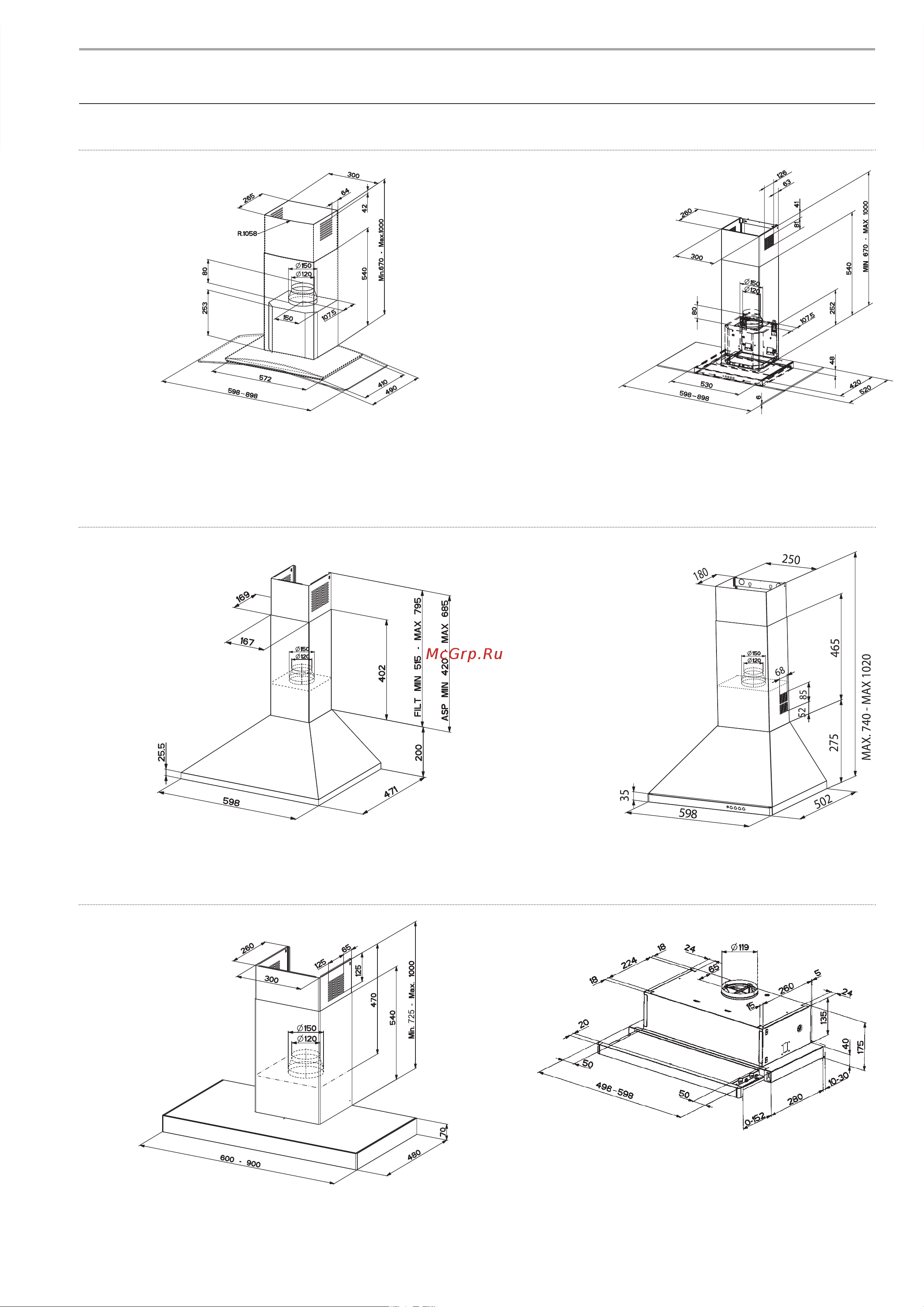 Franke FDF 6057 XS [39/44] Размеры вытяжек franke