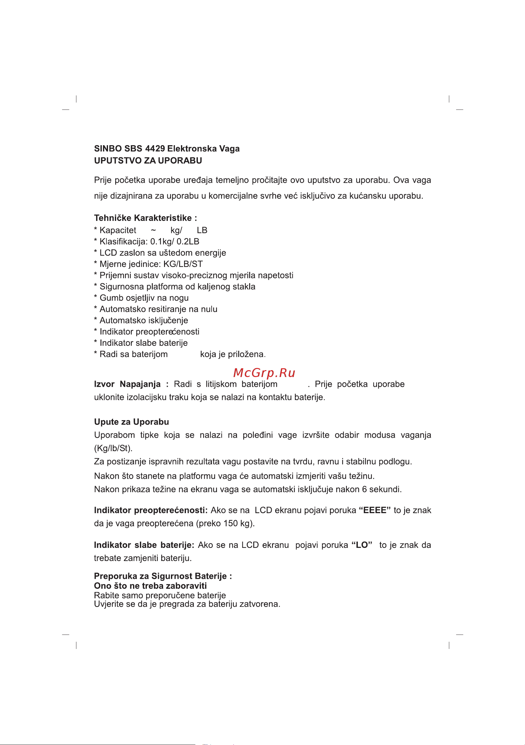 Sinbo SBS 4429 RD [27/32] Hrvatski