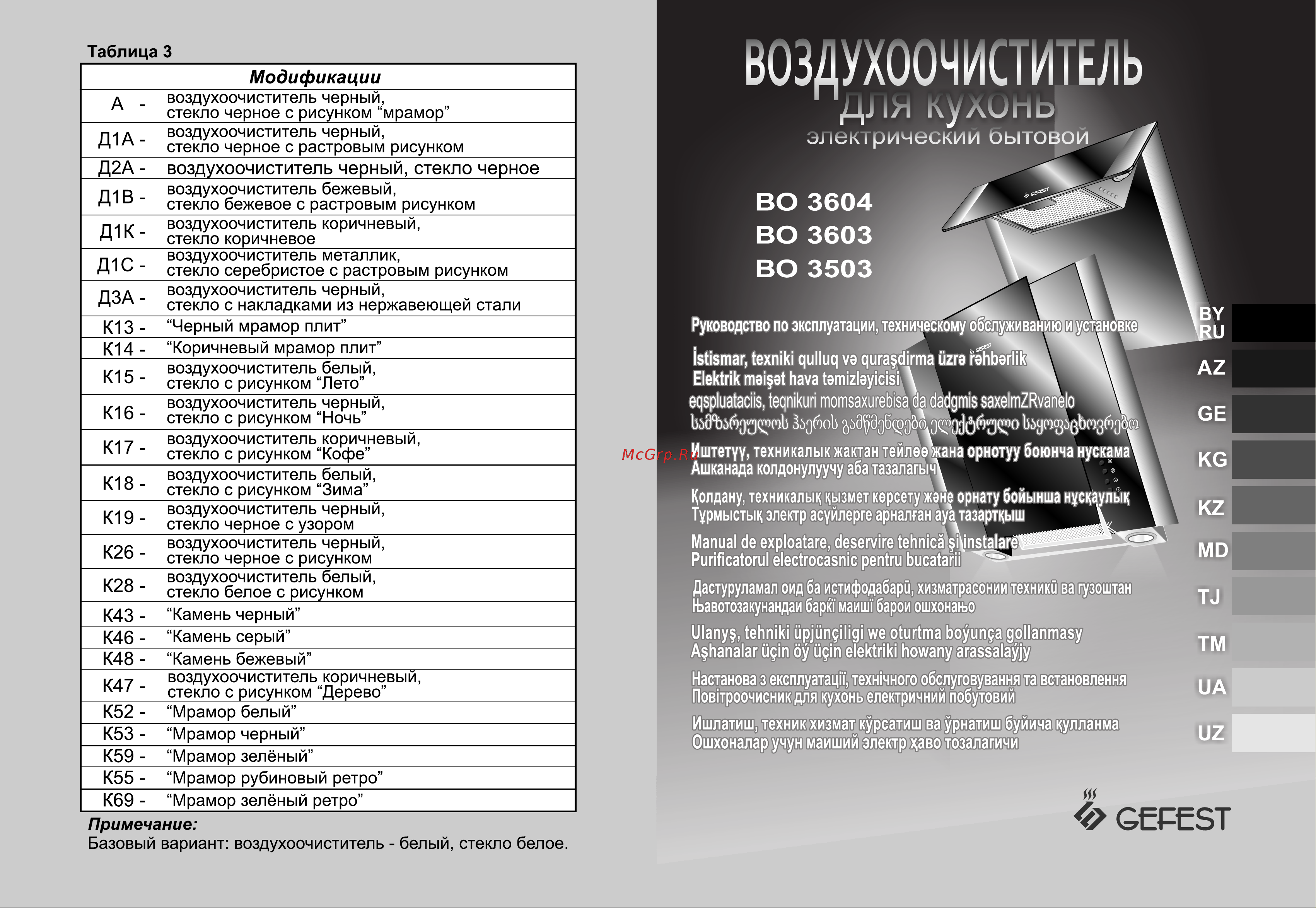 Gefest ВО-3603 Д1C Руководство по эксплуатации онлайн