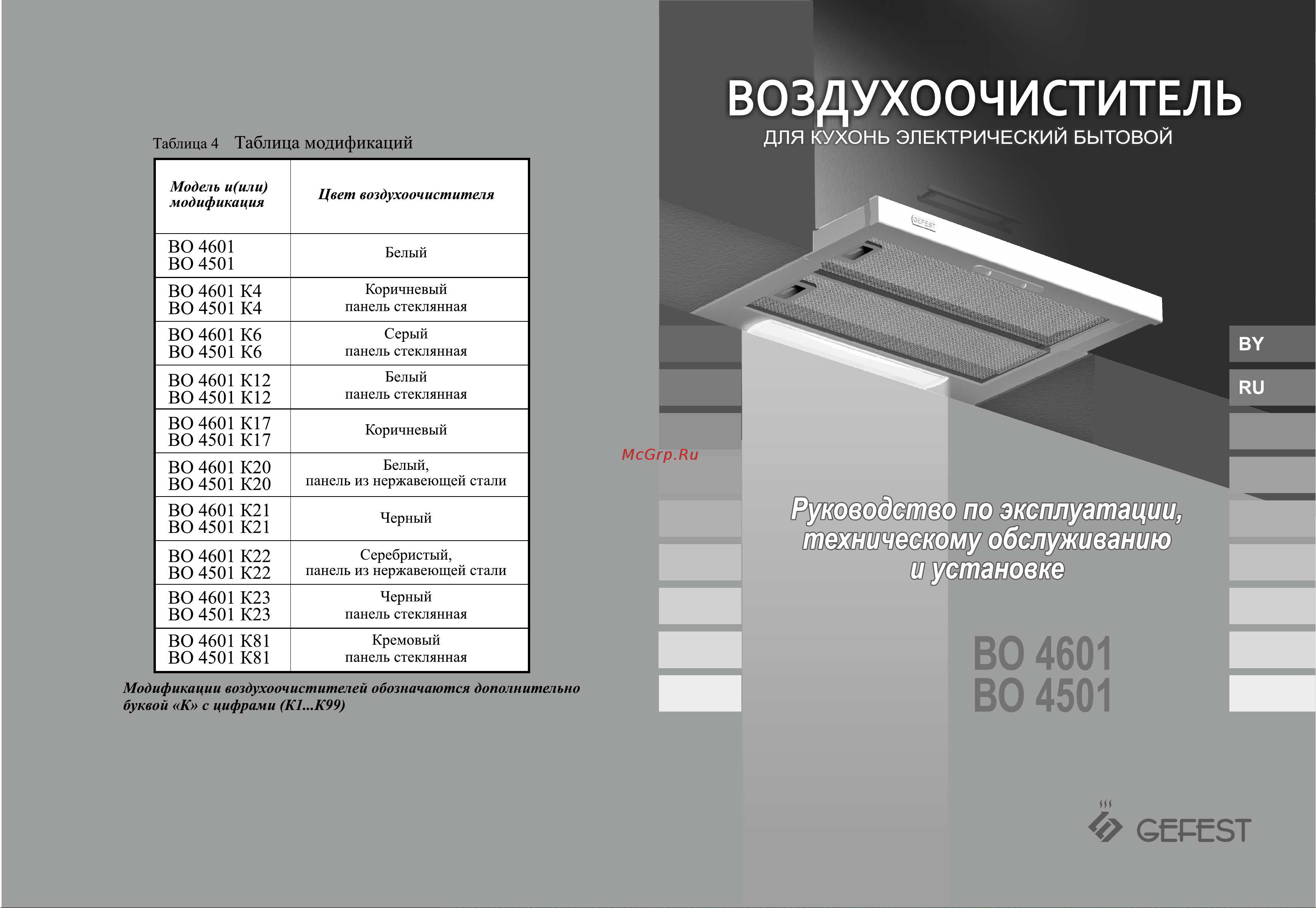 Gefest ВО 4601 К12 Руководство по эксплуатации онлайн