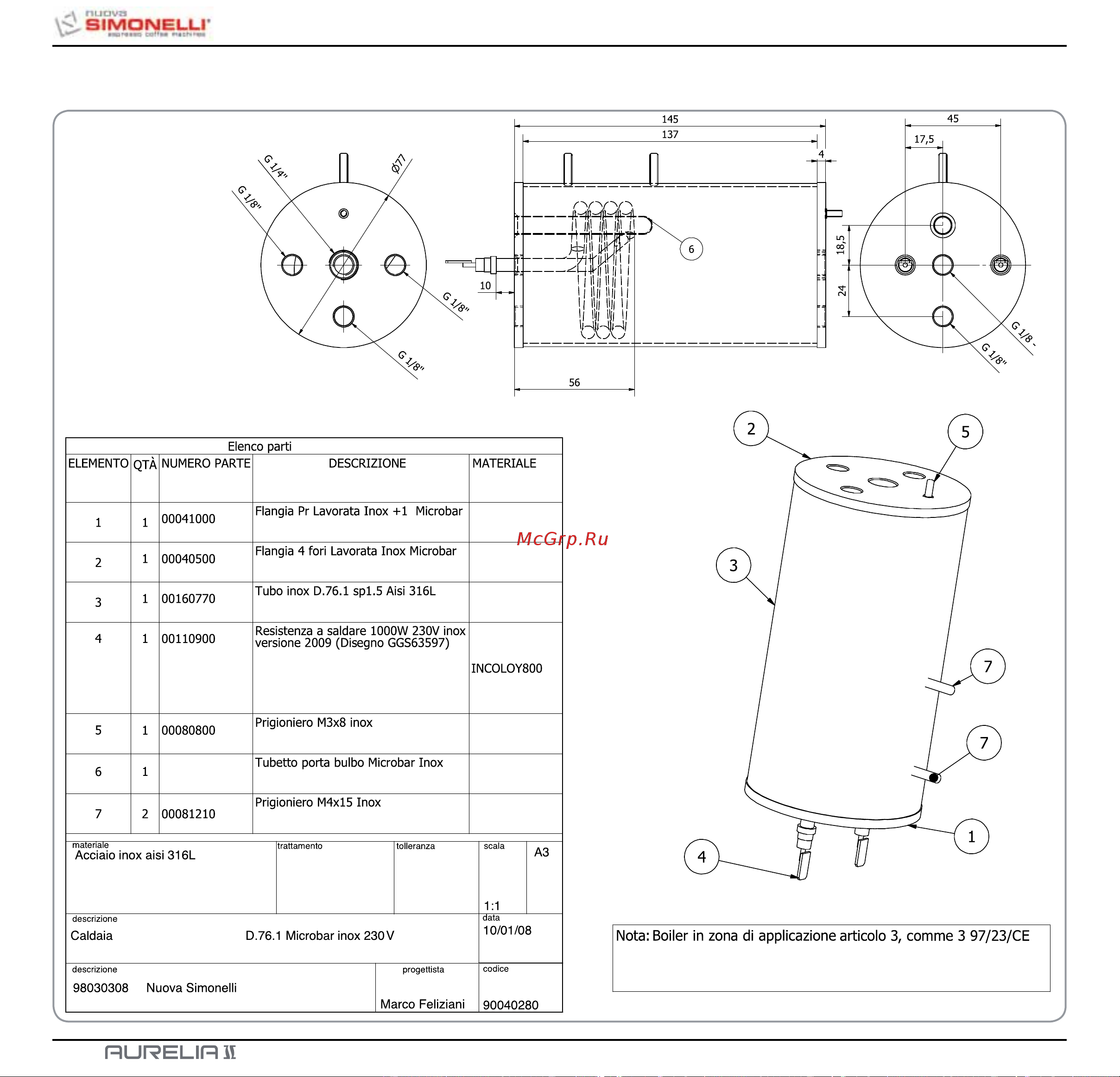 Nuova Simonelli Aurelia II 3 Gr V [124/214] Schema caldaia boiler diagram schéma de chaudiere aurelia ii t3 2 3 gr