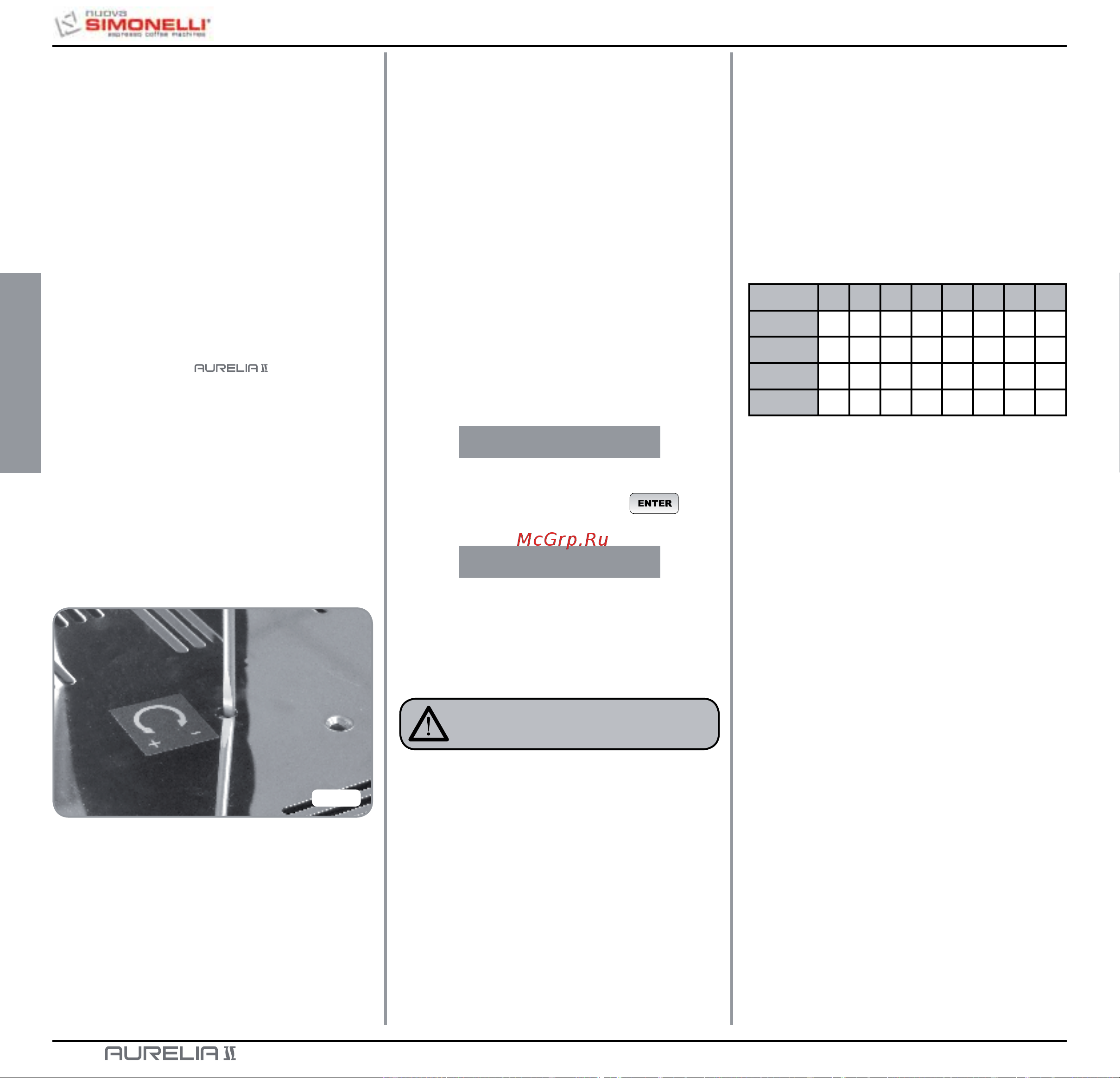 Nuova Simonelli Aurelia II 3 Gr V [180/214] Regulación economizador de agua caliente