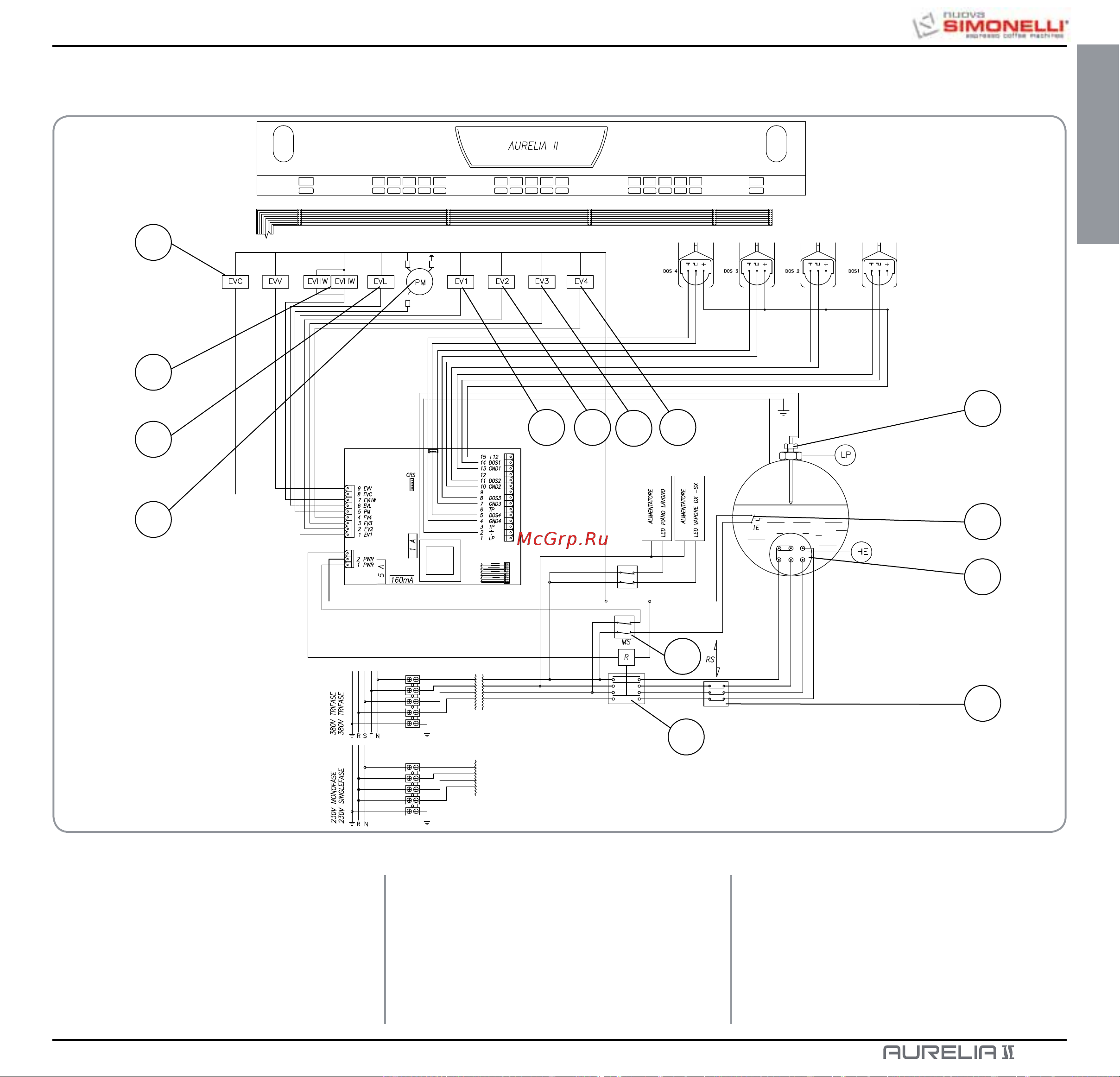 Nuova Simonelli Aurelia II 3 Gr V [209/214] Elektroanlage instalación eléctrica aurelia ii v