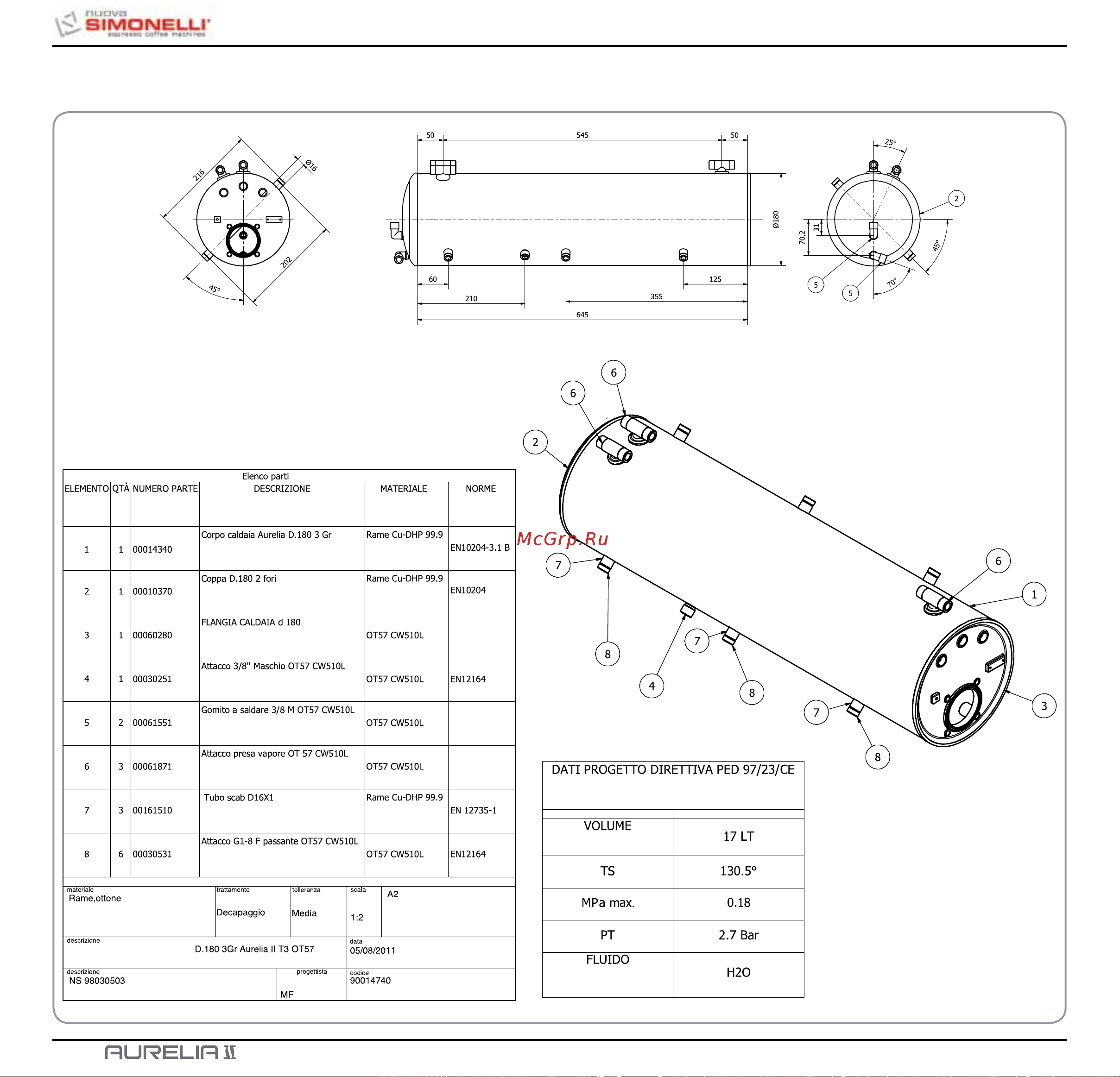 Nuova Simonelli Aurelia II 2 Gr S [122/214] Schema caldaia boiler diagram schéma de chaudiere aurelia ii t3 3 gr