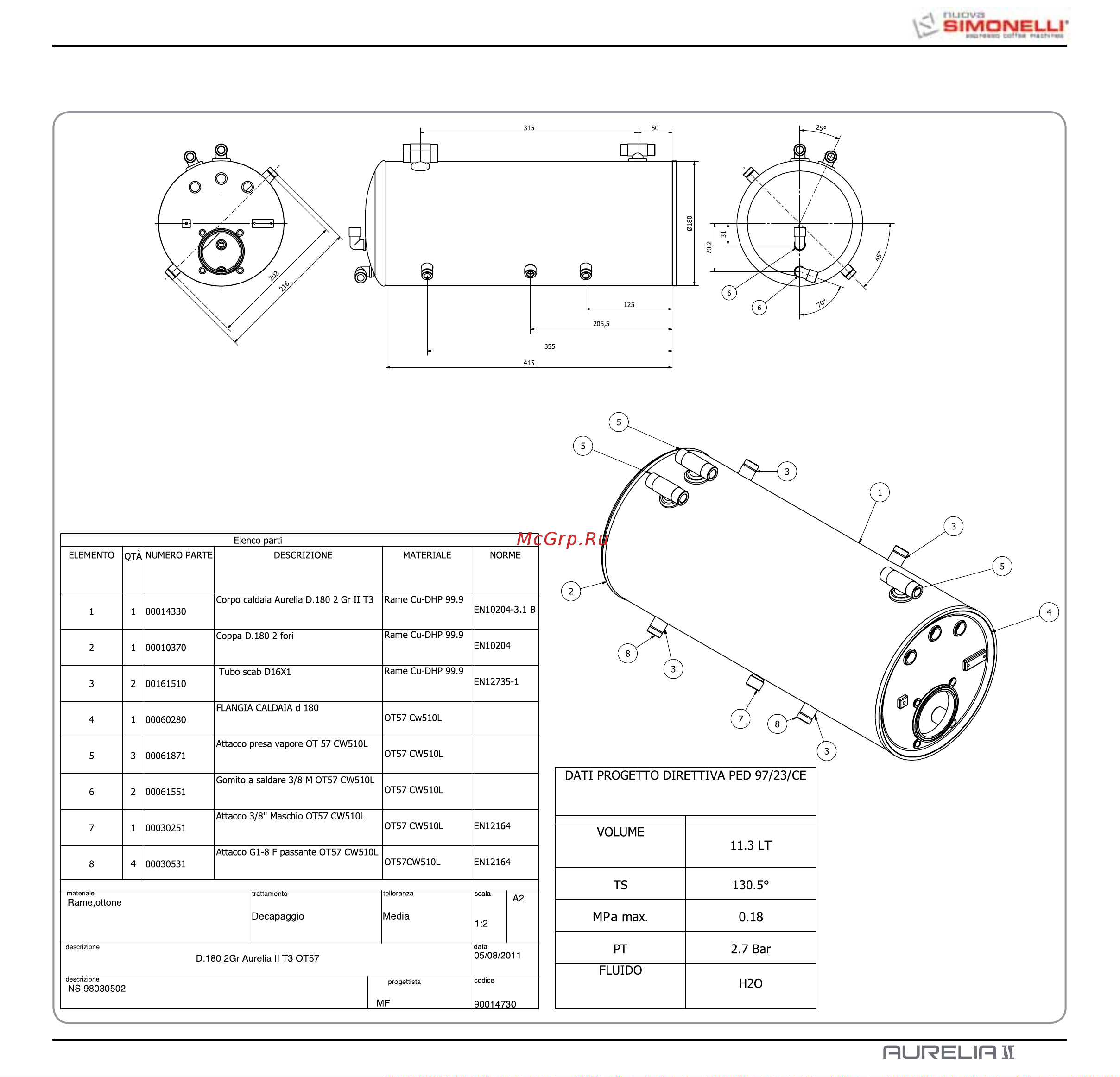 Nuova Simonelli Aurelia II 3 Gr S [123/214] Schema caldaia boiler diagram schéma de chaudiere aurelia ii t3 2 gr