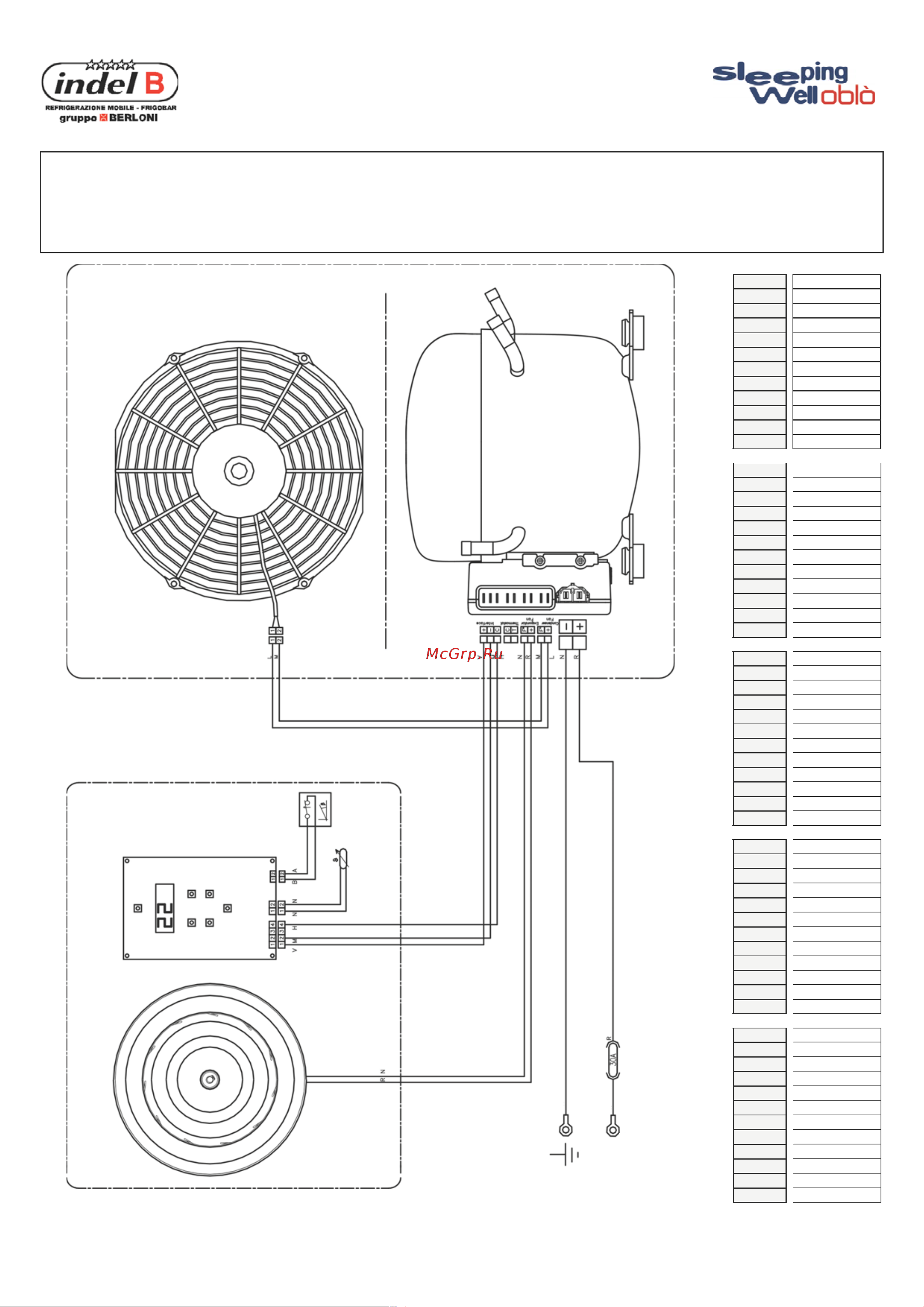 Indel B SLEEPING WELL OBLO (12V) [12/16] Schema impianto elettrico electric diagram электрическая схема schaltschema esquema alambrico