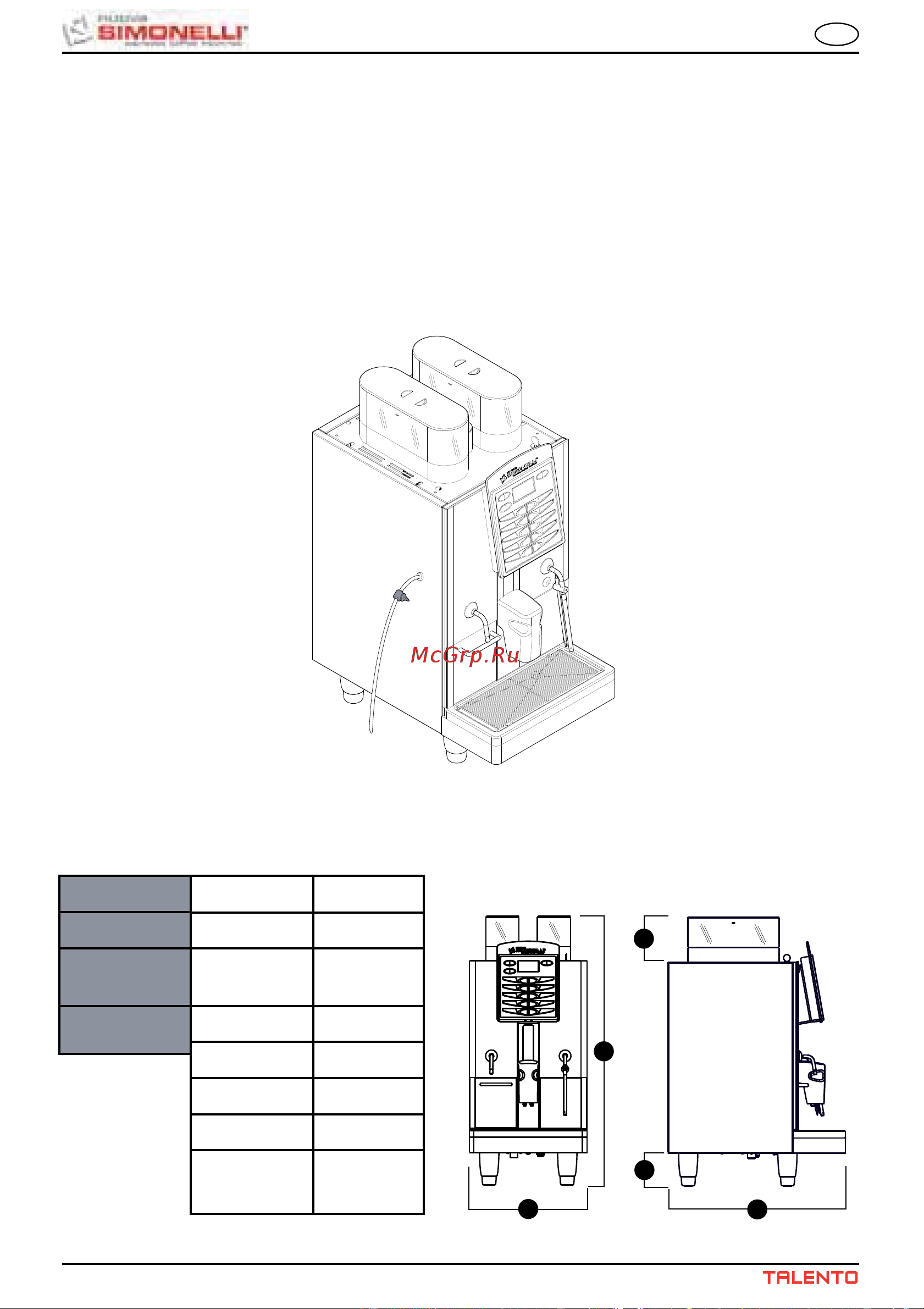 Nuova Simonelli Talento Plus [32/100] Technical characteristics