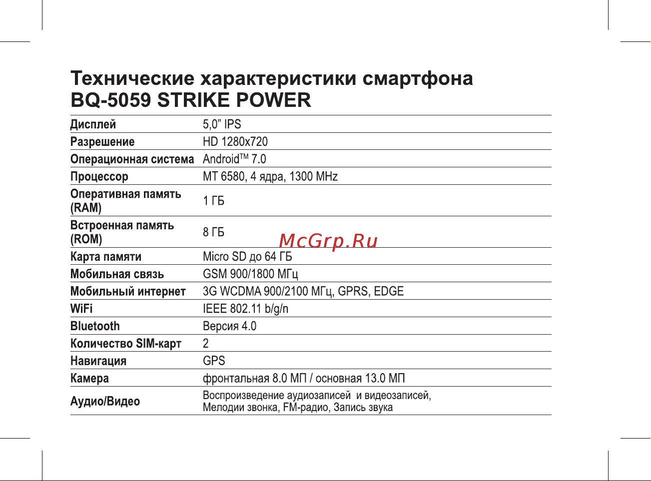 BQ Strike Power [4/47] Технические характеристики смартфона bq 5059 strike power