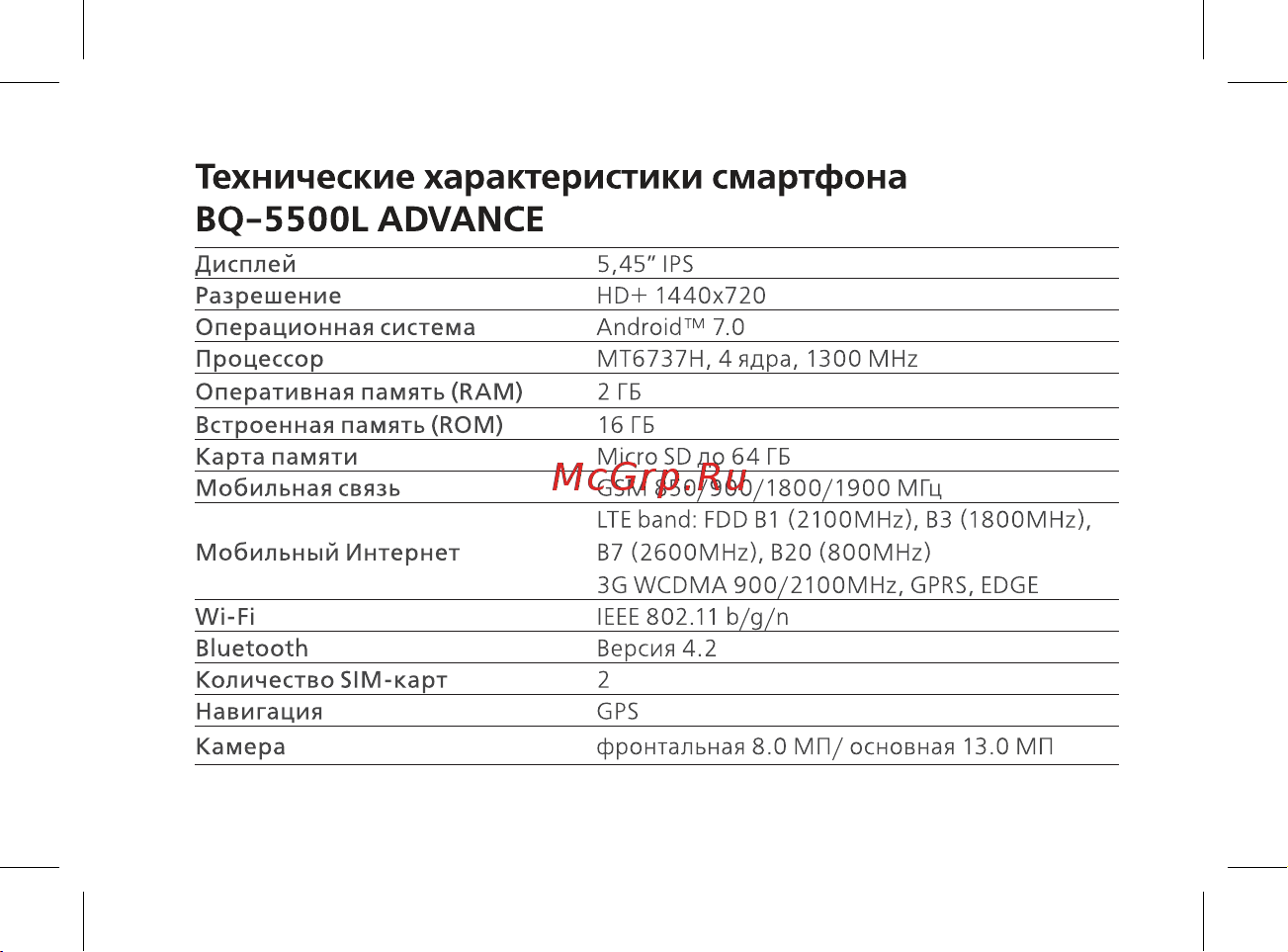 BQ Advance LTE [4/44] Технические характеристики смартфона bq 5500l advance
