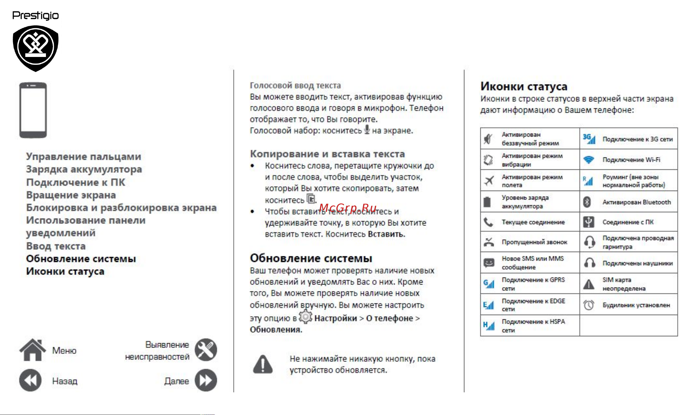 Prestigio Grace Q5 PSP5506DUOBLUE [15/39] Иконки статуса