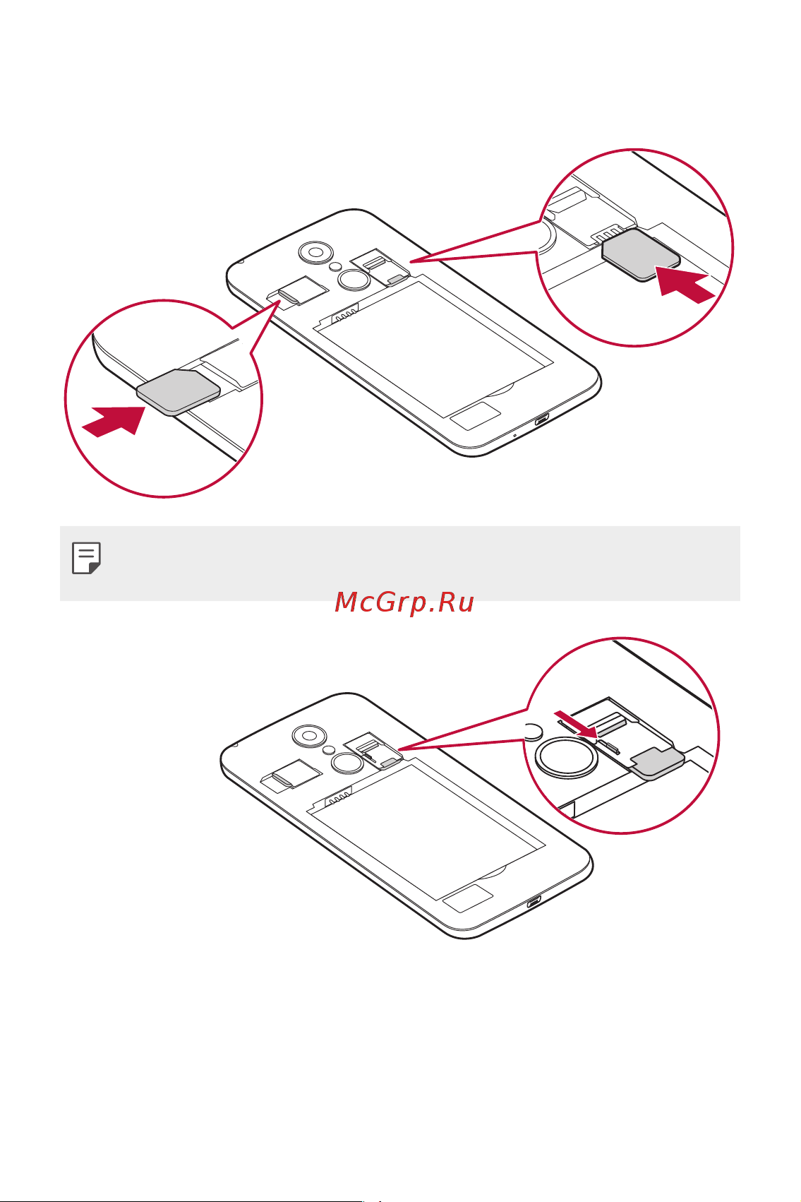 LG K8 (X240) [278/342] Slide the sim card into the sim card slot as shown in the figure make sure the gold contact area on the card is facing downward