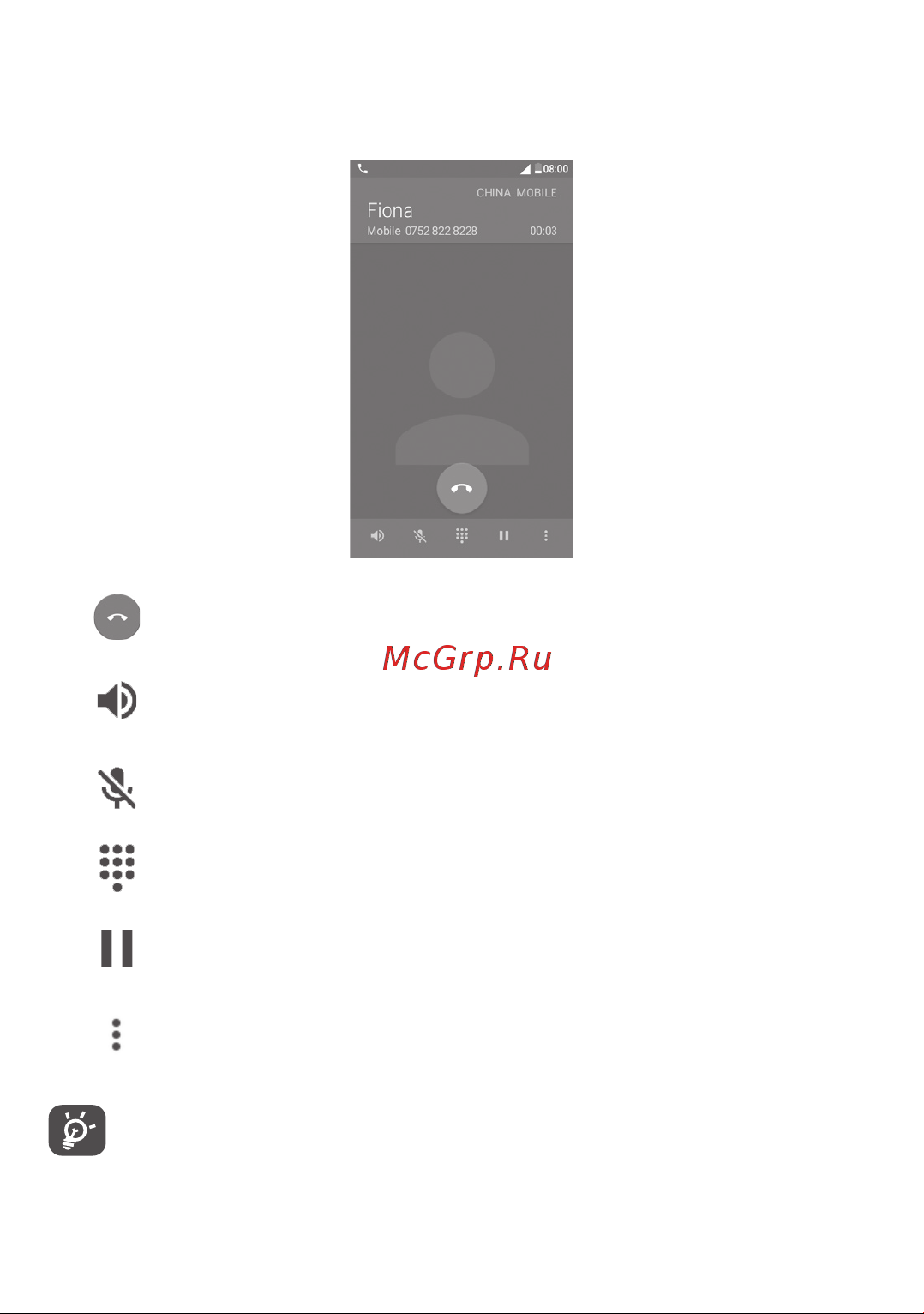 Alcatel PIXI 4 4034D [33/116] Во время голосового вызова