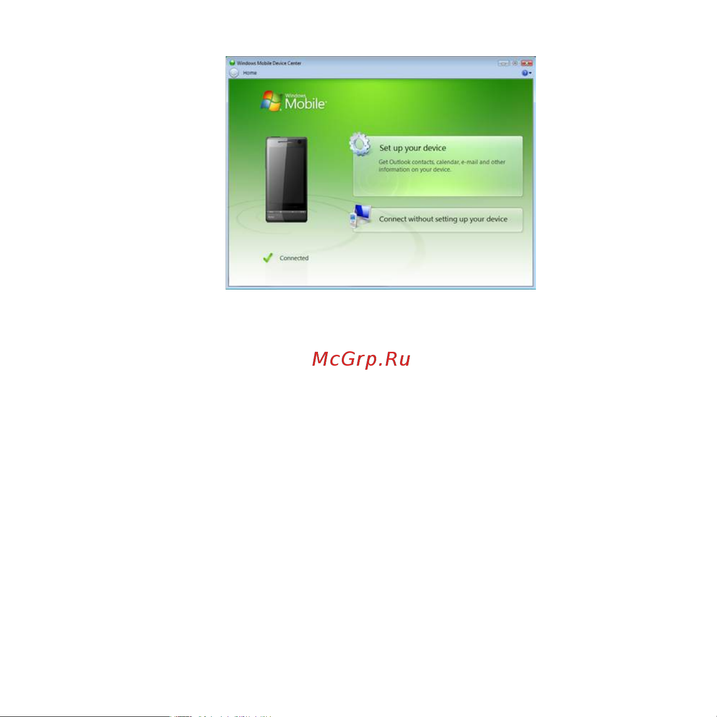 HTC Touch Diamond2 T5353 [112/270] Работа с программой центр устройств windows mobile
