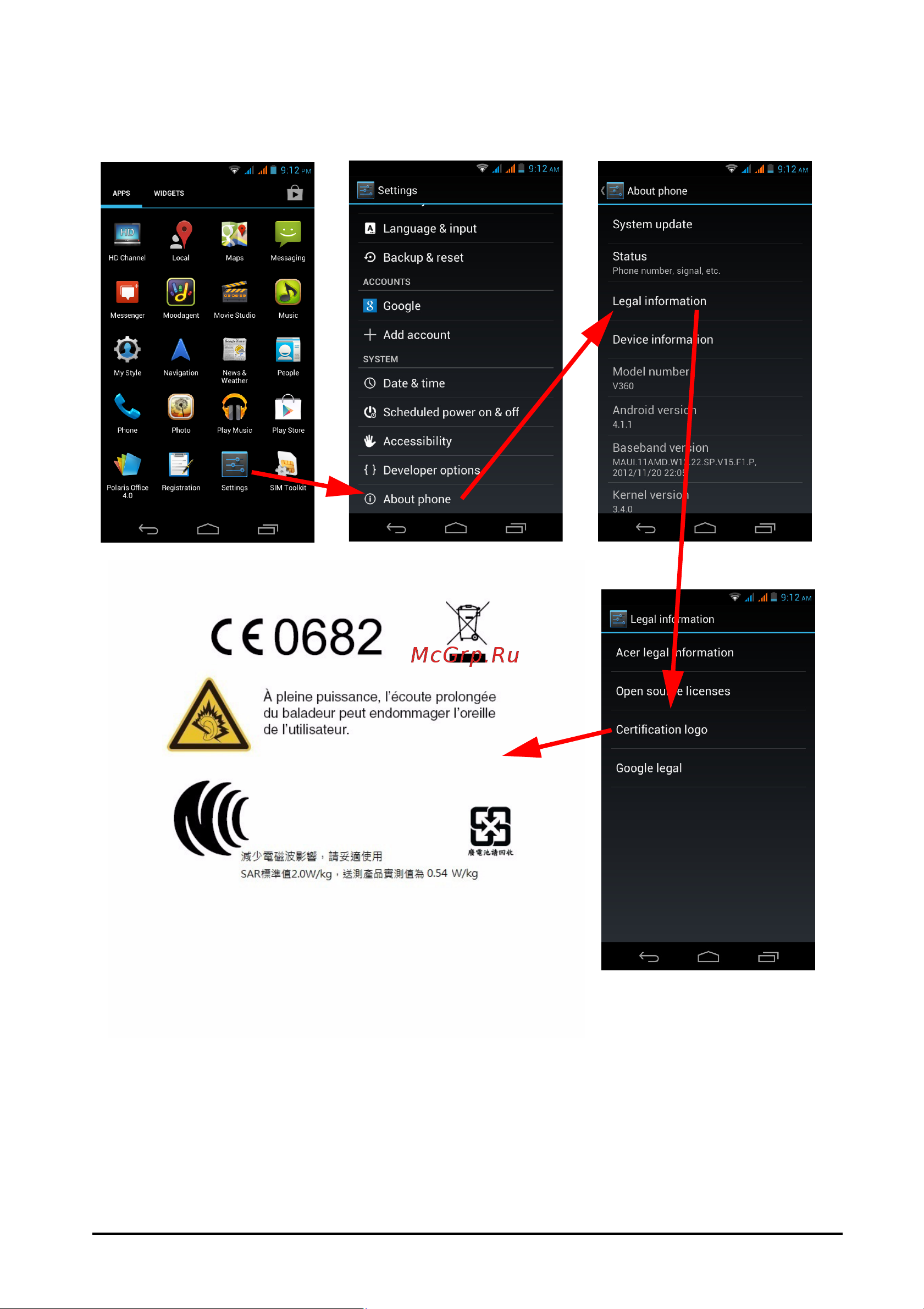 Acer Liquid E1 V360 dual SIM [73/78] Логотипы сертификации