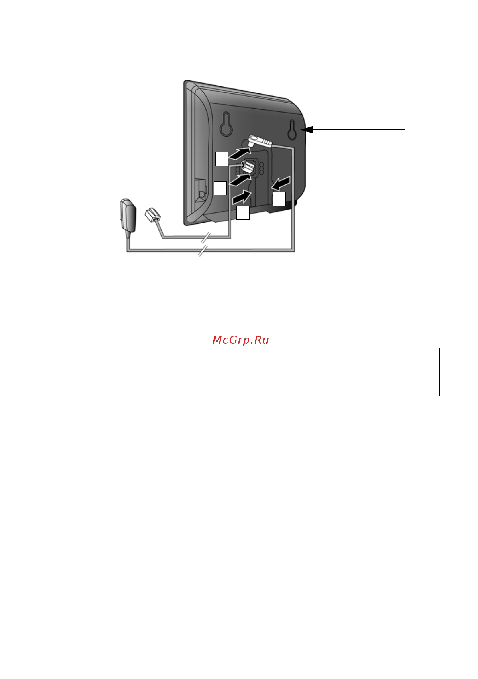 GIGASET COMMUNICATIONS GMBH GIGASET C595 IP [20/257] Подключение телефонного провода и кабеля питания к базовому блоку