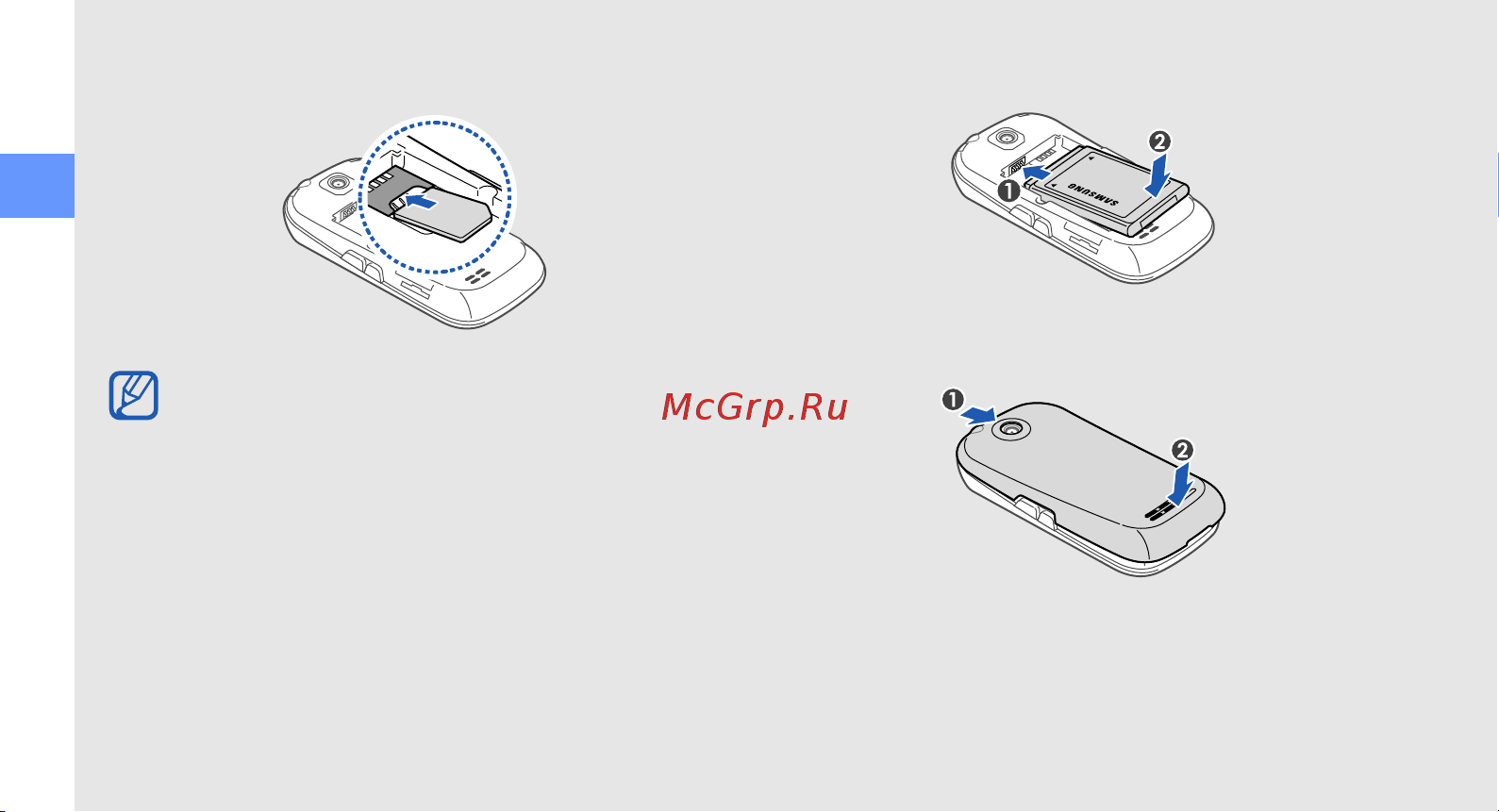 Samsung M3710 Corby Beat [24/102] Установите sim карту 3 установите аккумулятор