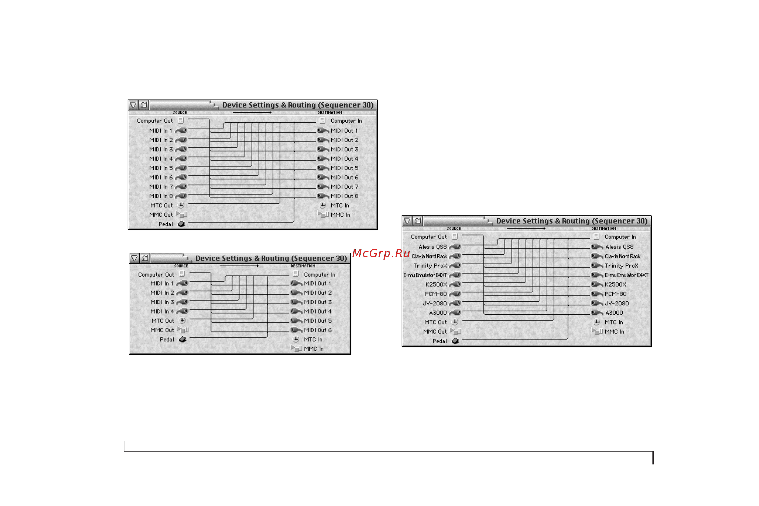 MOTU Micro Lite [64/166] Naming devices with freemidi or oms if you conﬁgured your freemidi or oms setup to accurately reﬂect the names of the devices connected to your interface you ll see device names as shown below in figure 6 9 these device names are also displayed in other windows throughout clockworks including the channel mapping event muting knobs pedals patch list midi cannon and setups modiﬁers windows