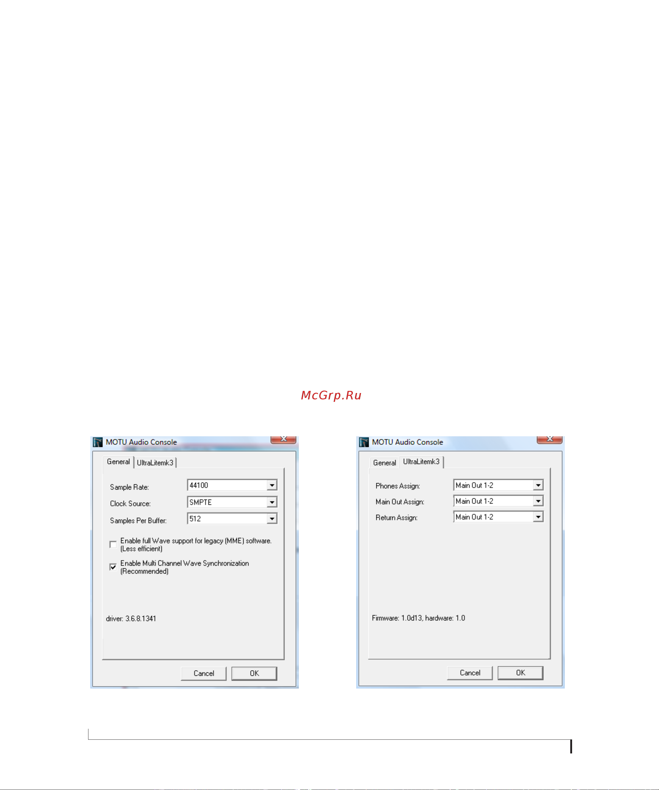 MOTU ULTRALITE MKIII HYBRID [30/112] General tab settings