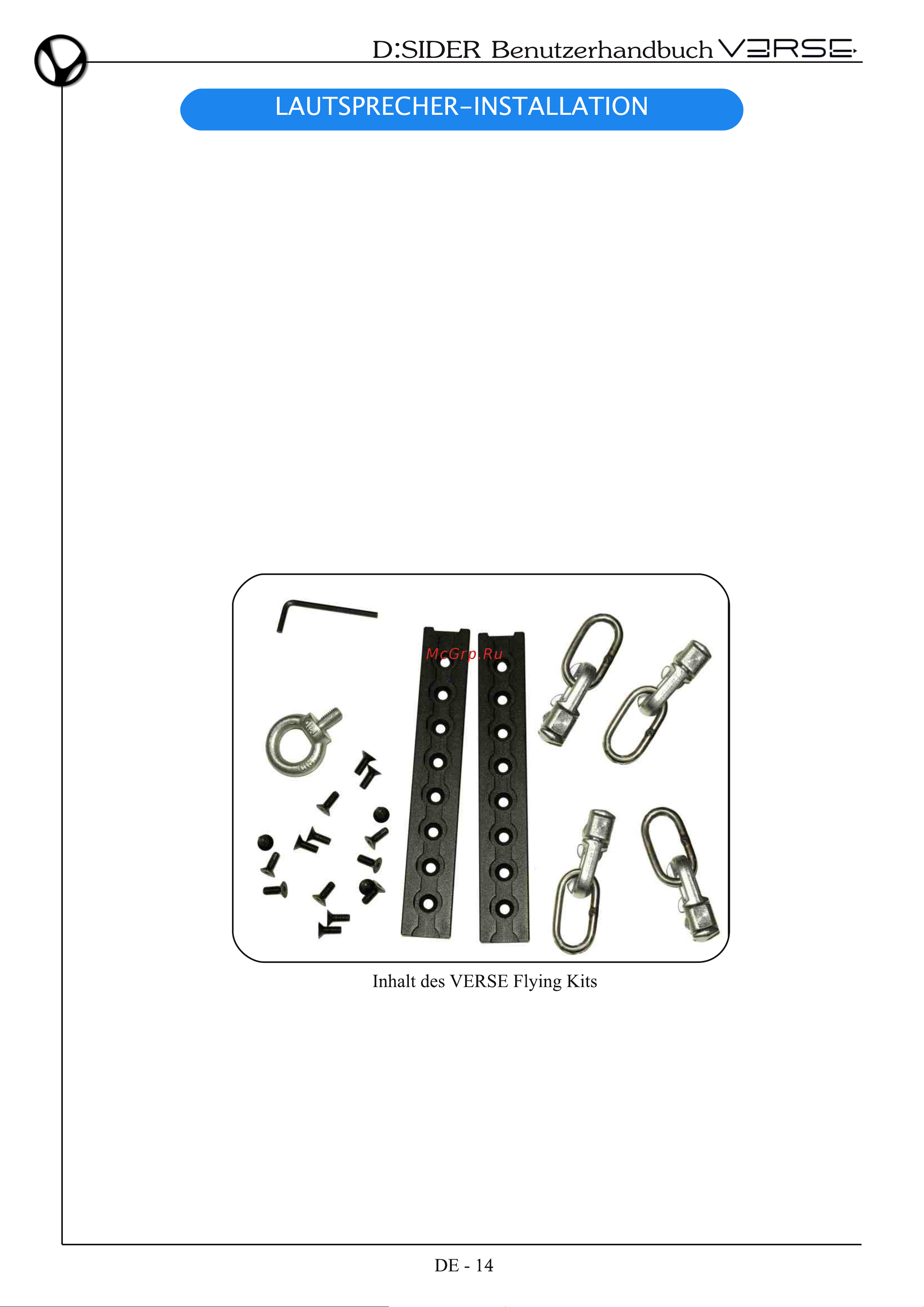 VERSE DSIDER 15 [60/68] Eine entsprechende beschreibung der installation des flying kits am lautsprecher chassis folgt auf der nächsten seite