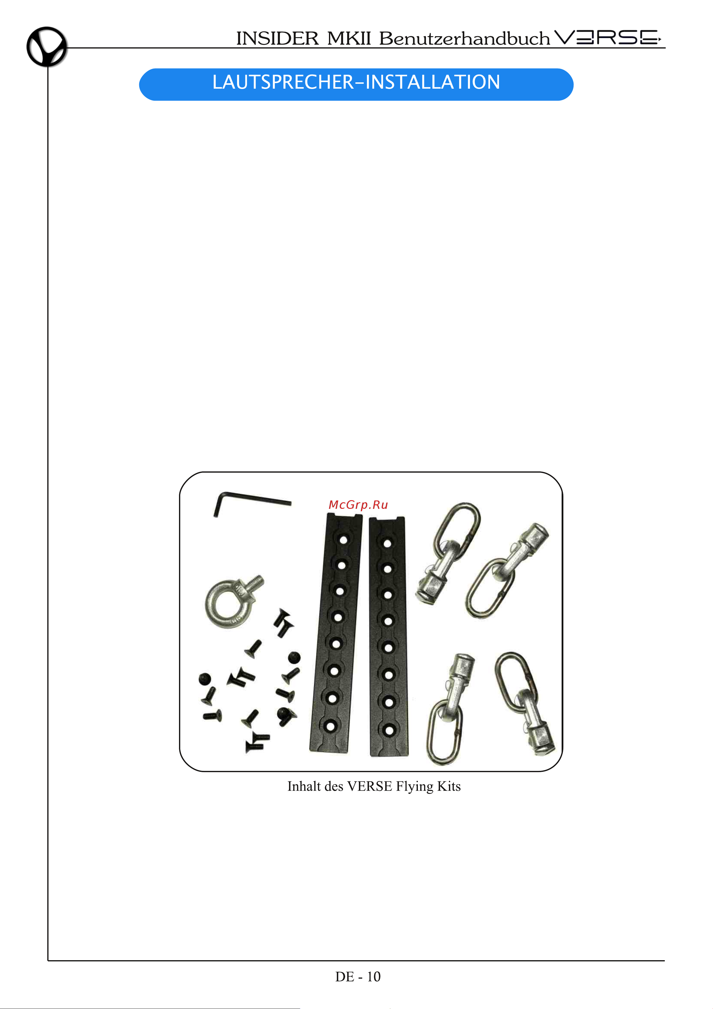 VERSE INSIDER 15 MKII [48/56] Eine entsprechende beschreibung der installation des flying kits am lautsprecher chassis folgt auf der nächsten seite