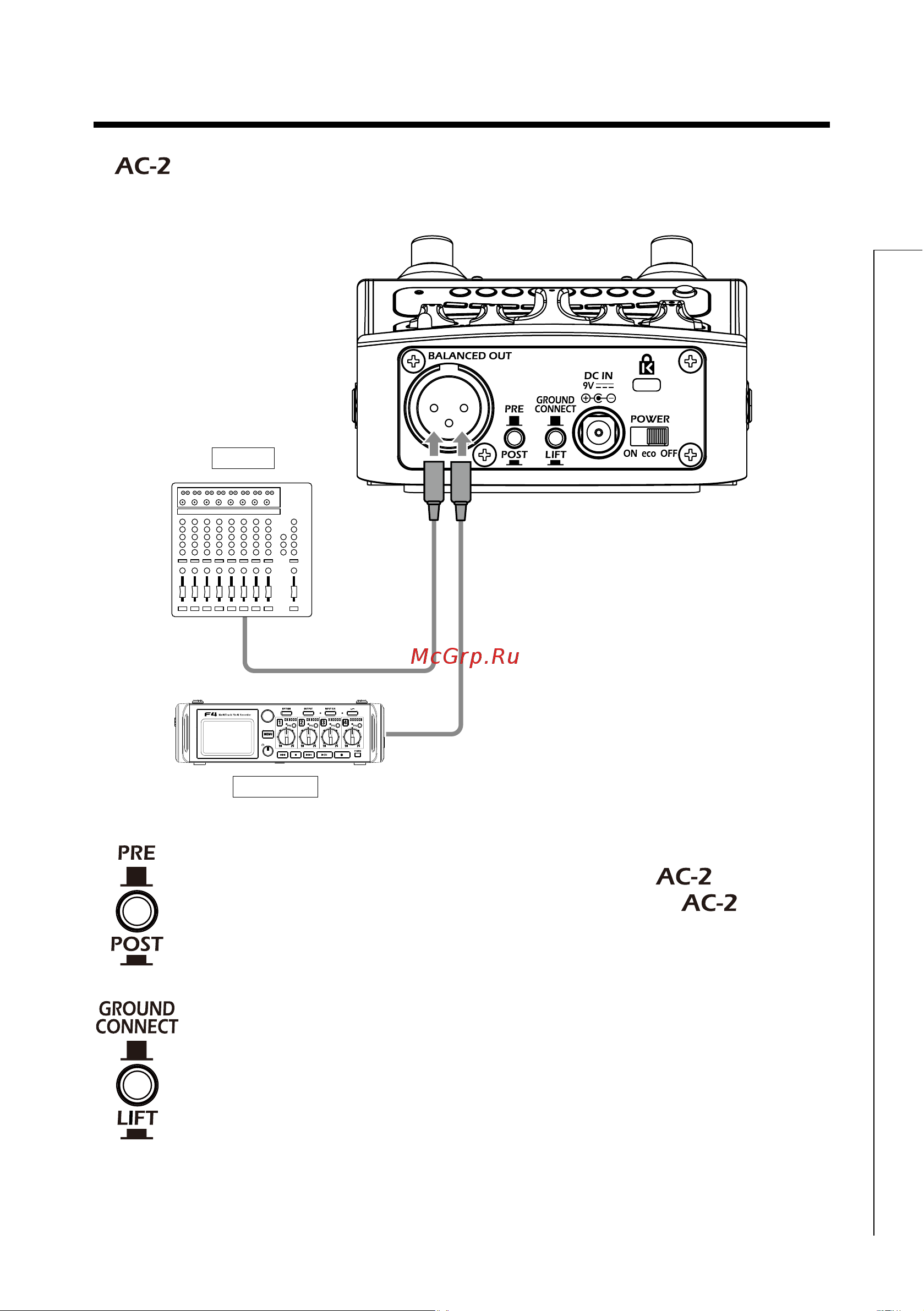 Zoom AC-2 ACOUSTIC CREATOR [13/16] Подключение аудиооборудования