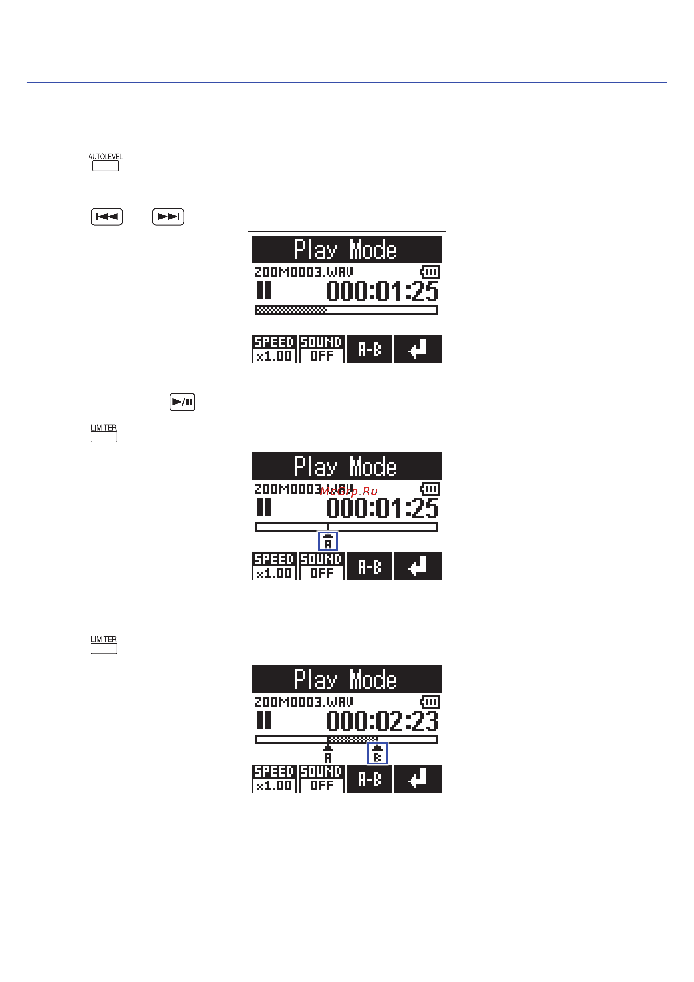 Zoom H1n Limited Edition [41/71] Repeat playback of a set interval a b repeat
