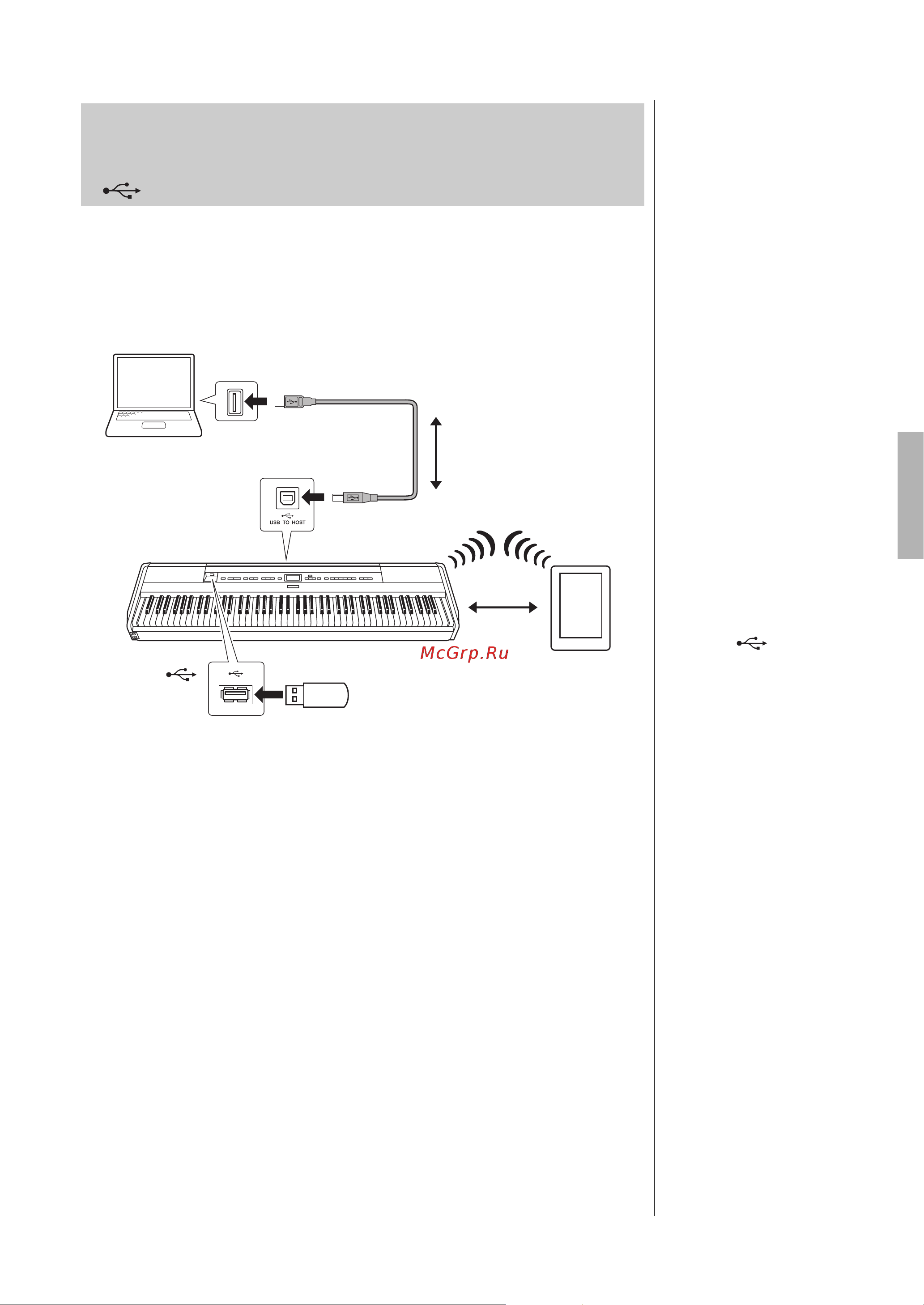 Yamaha P-515B SET [73/120] Подключение к компьютеру или смарт устройству контакт usb to host контакт usb to device midi разъемы