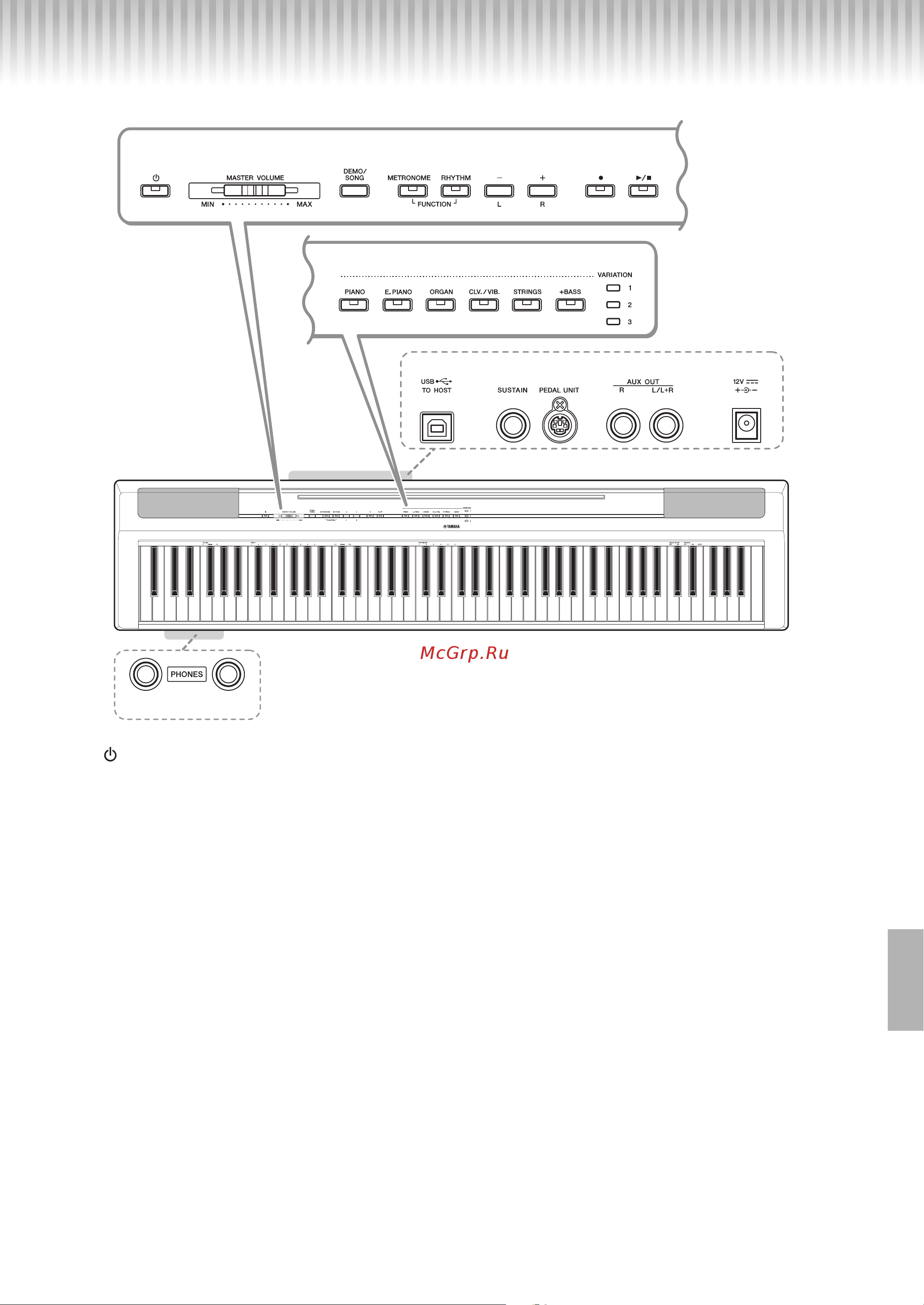 Yamaha P-125WH [9/34] Панель управления и разъемы