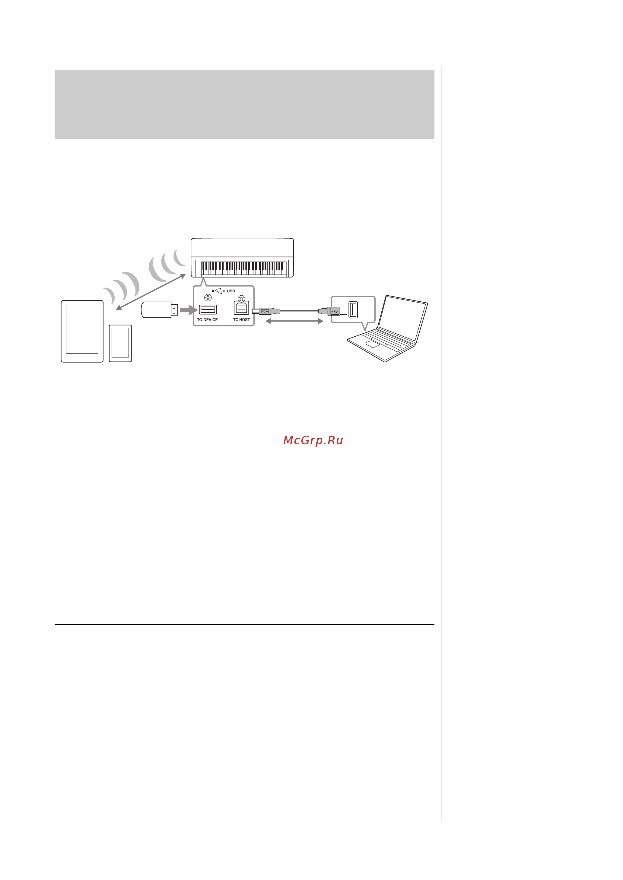 Yamaha CLP-645WA [74/140] Подключение к компьютеру или смарт устройству usb разъем to host usb разъем to device midi разъемы