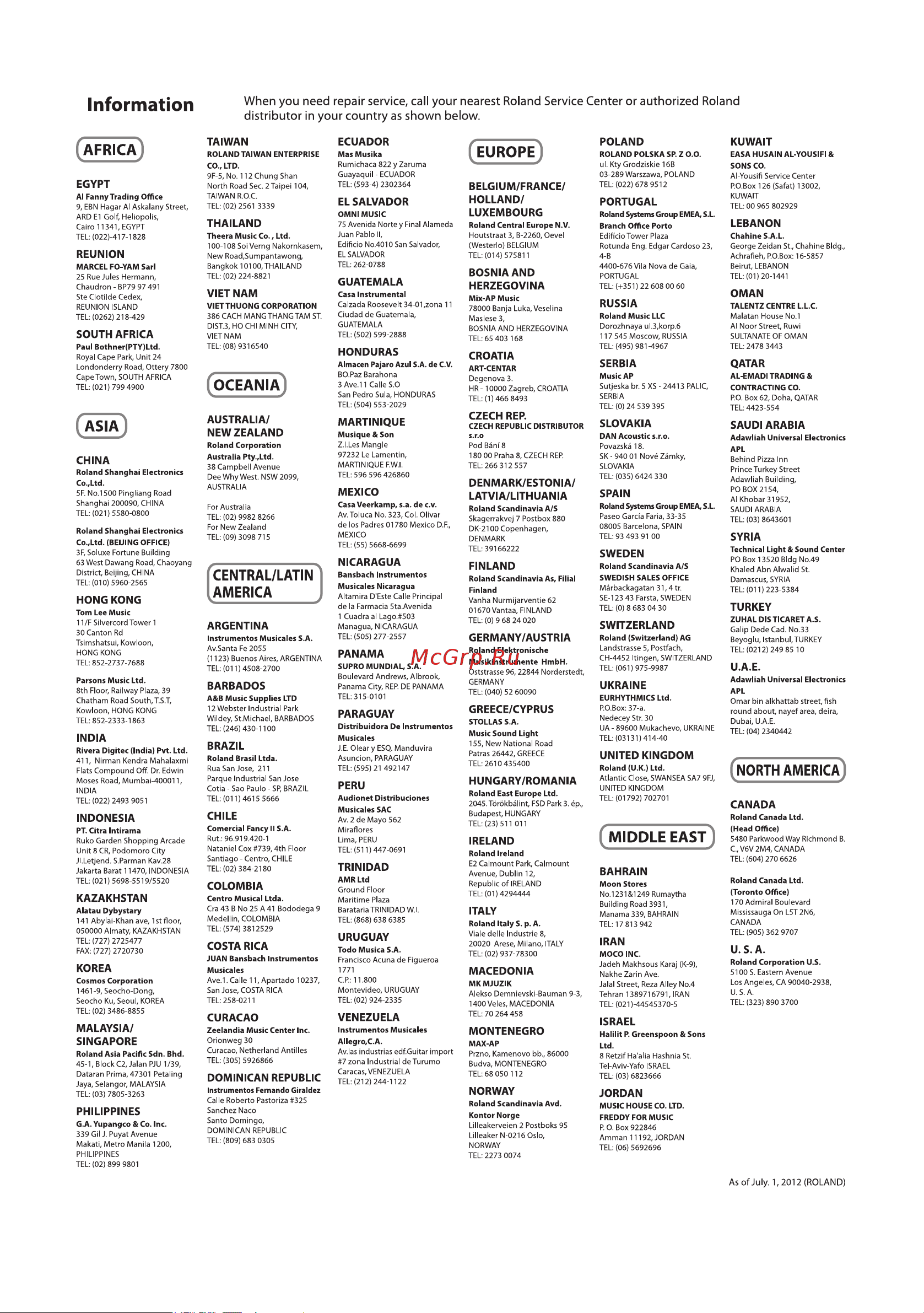 Roland Mobile BA [115/116] Federal communications commission radio frequency interference statement