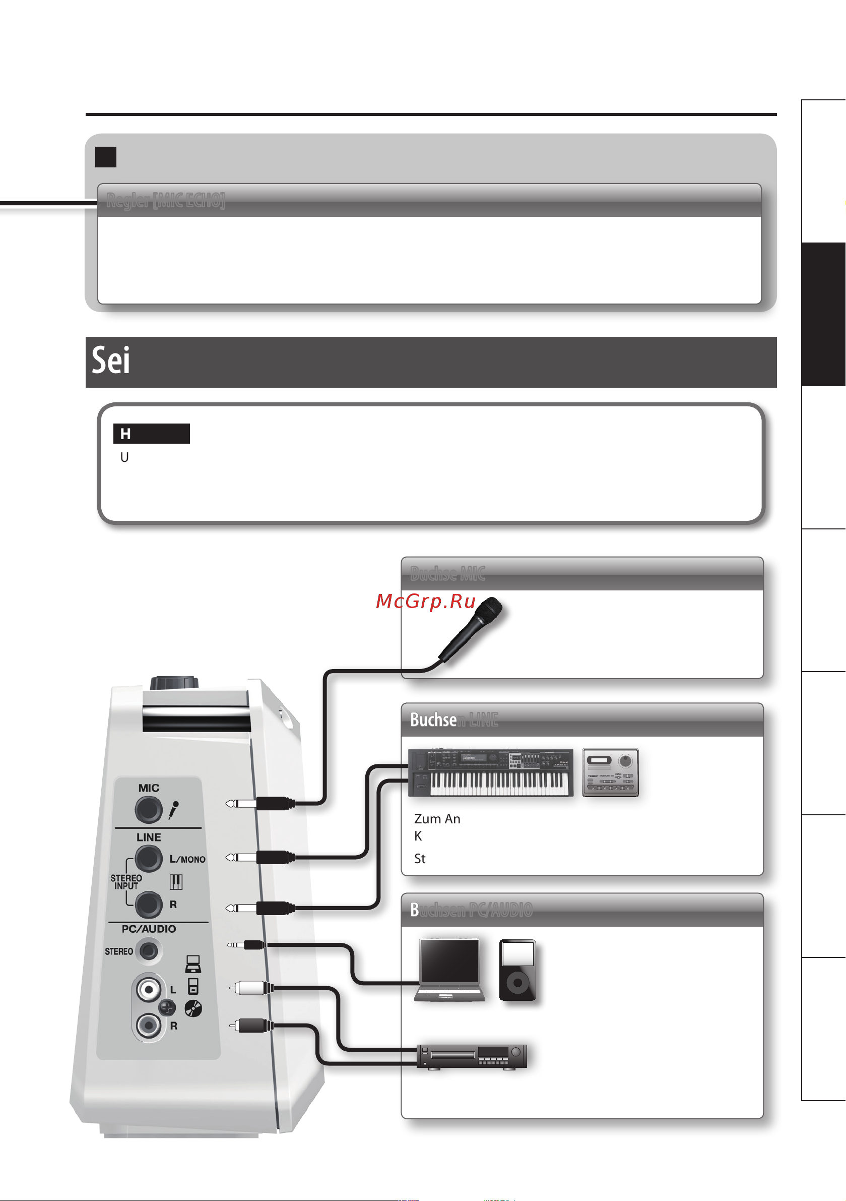 Roland Mobile BA [23/116] Seitliches bedienfeld geräteanschlüsse