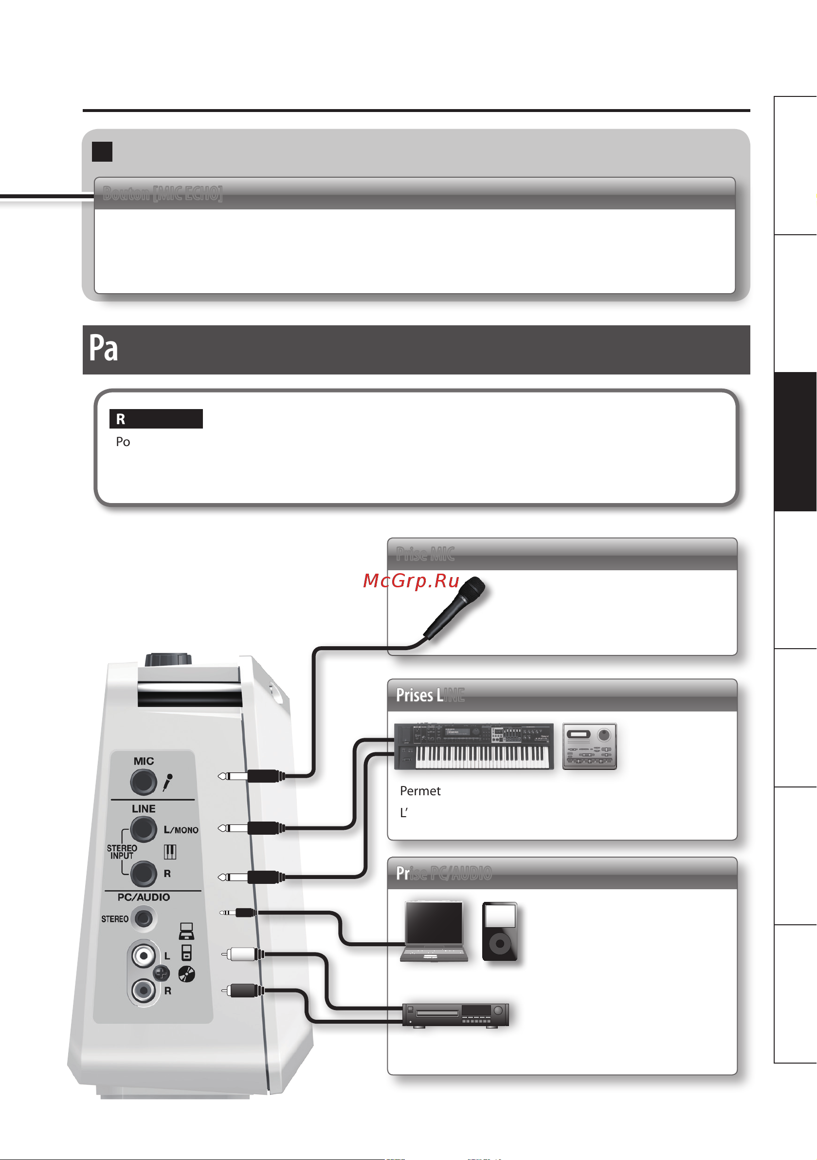 Roland Mobile BA [39/116] Panneau latéral branchement de votre équipement