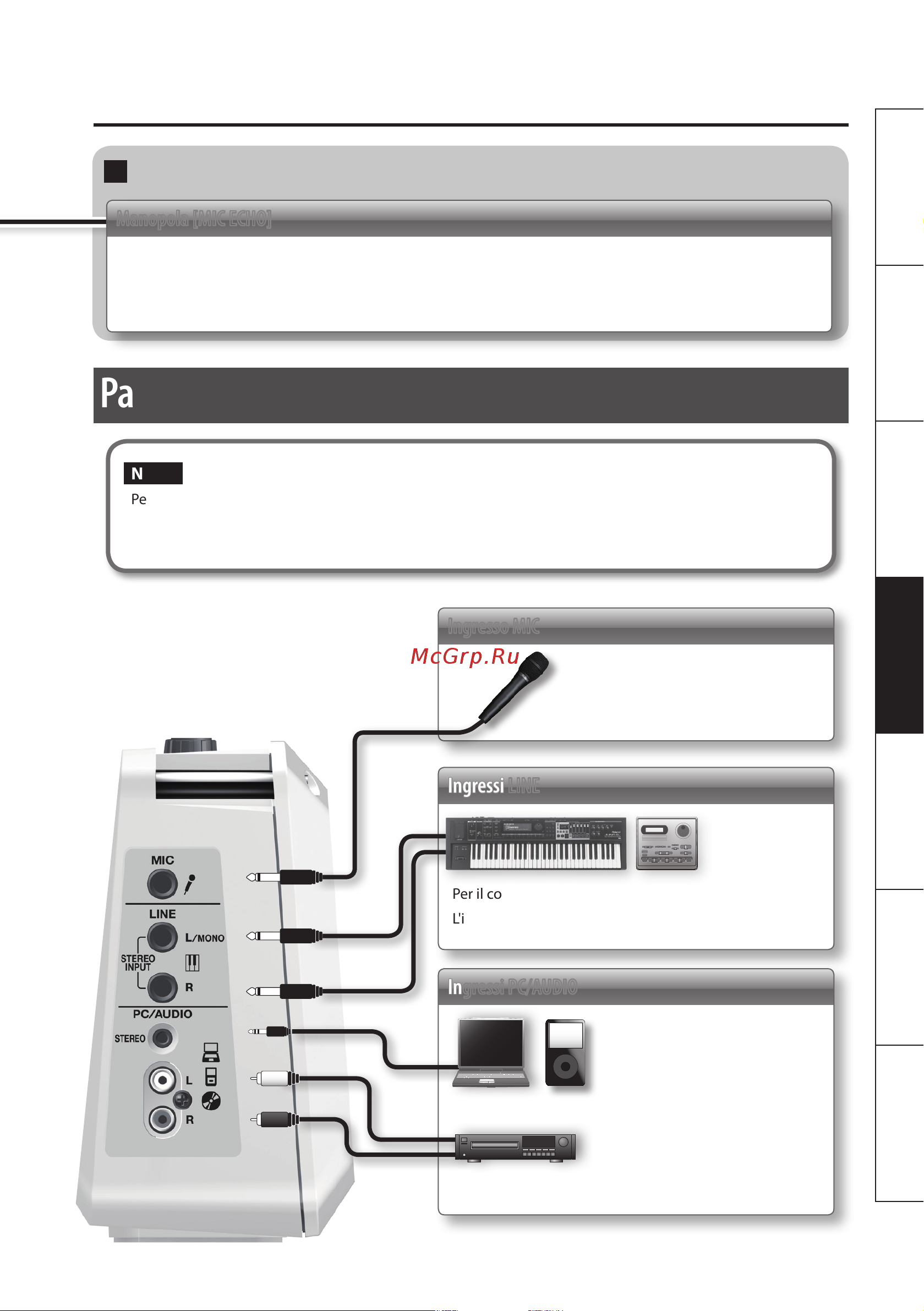 Roland Mobile BA [55/116] Pannello laterale collegamento delle unità esterne