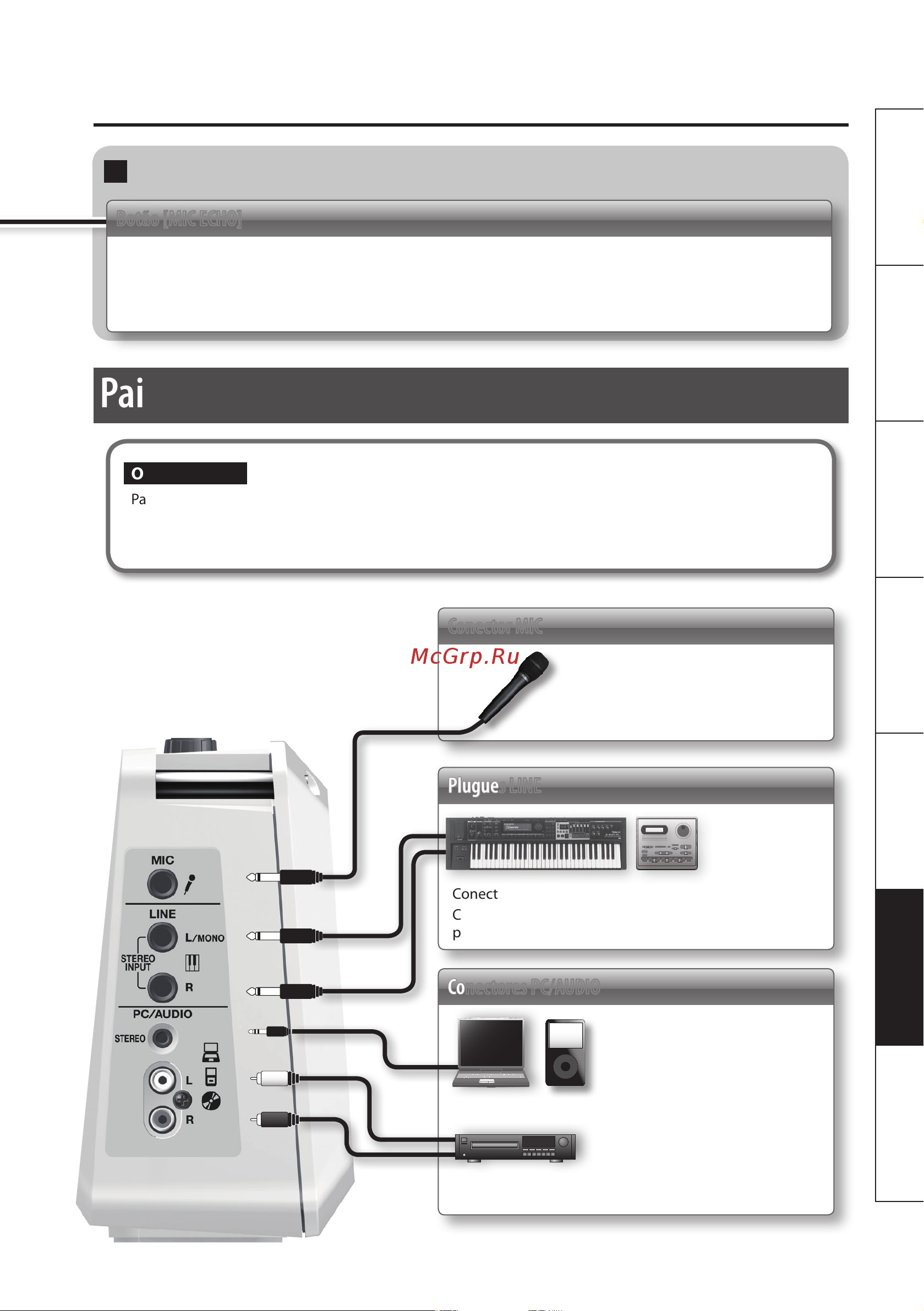 Roland Mobile BA [87/116] Painel lateral conectando seu equipamento