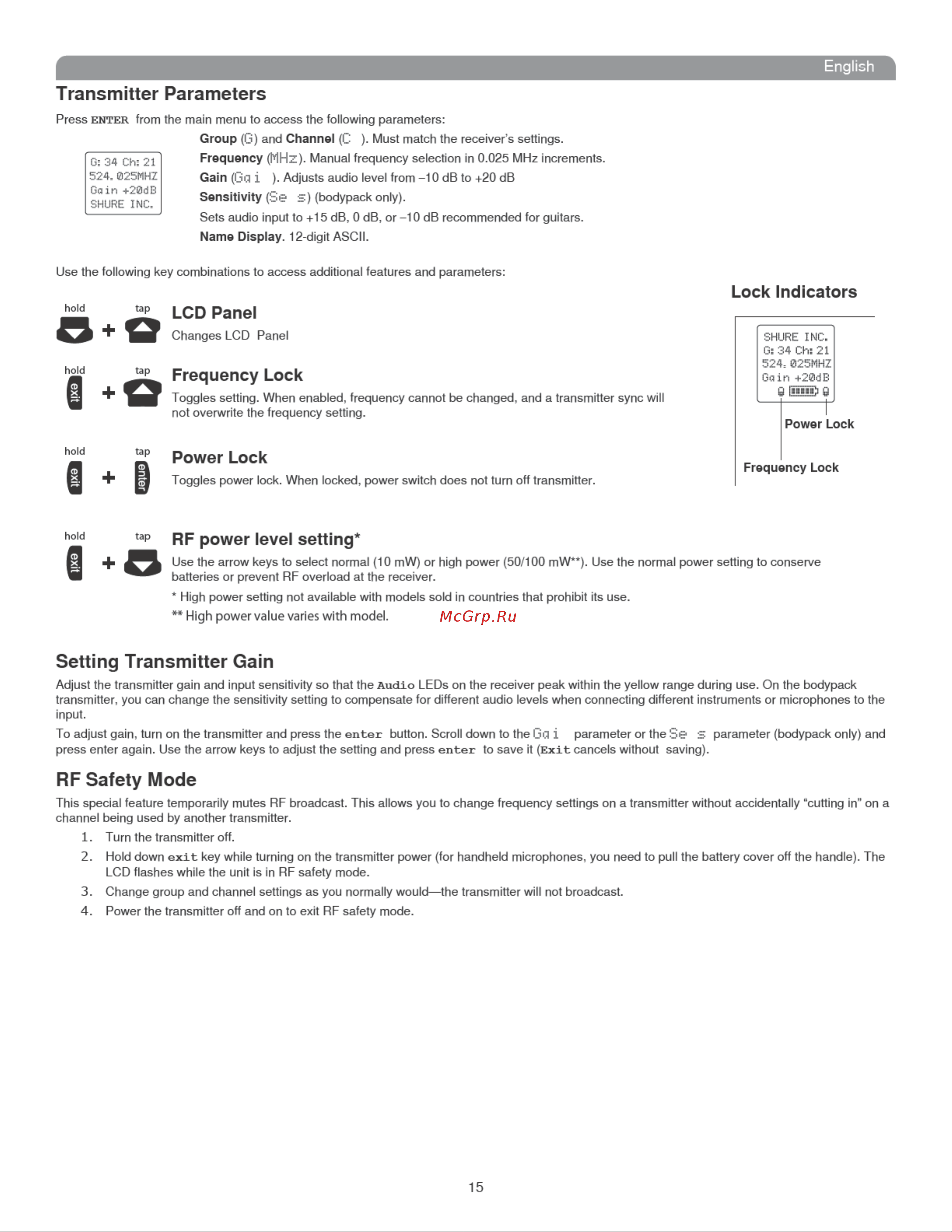 Shure UR4D+ J5E 578 - 638 MHz Руководство по эксплуатации онлайн [15/50] 776261