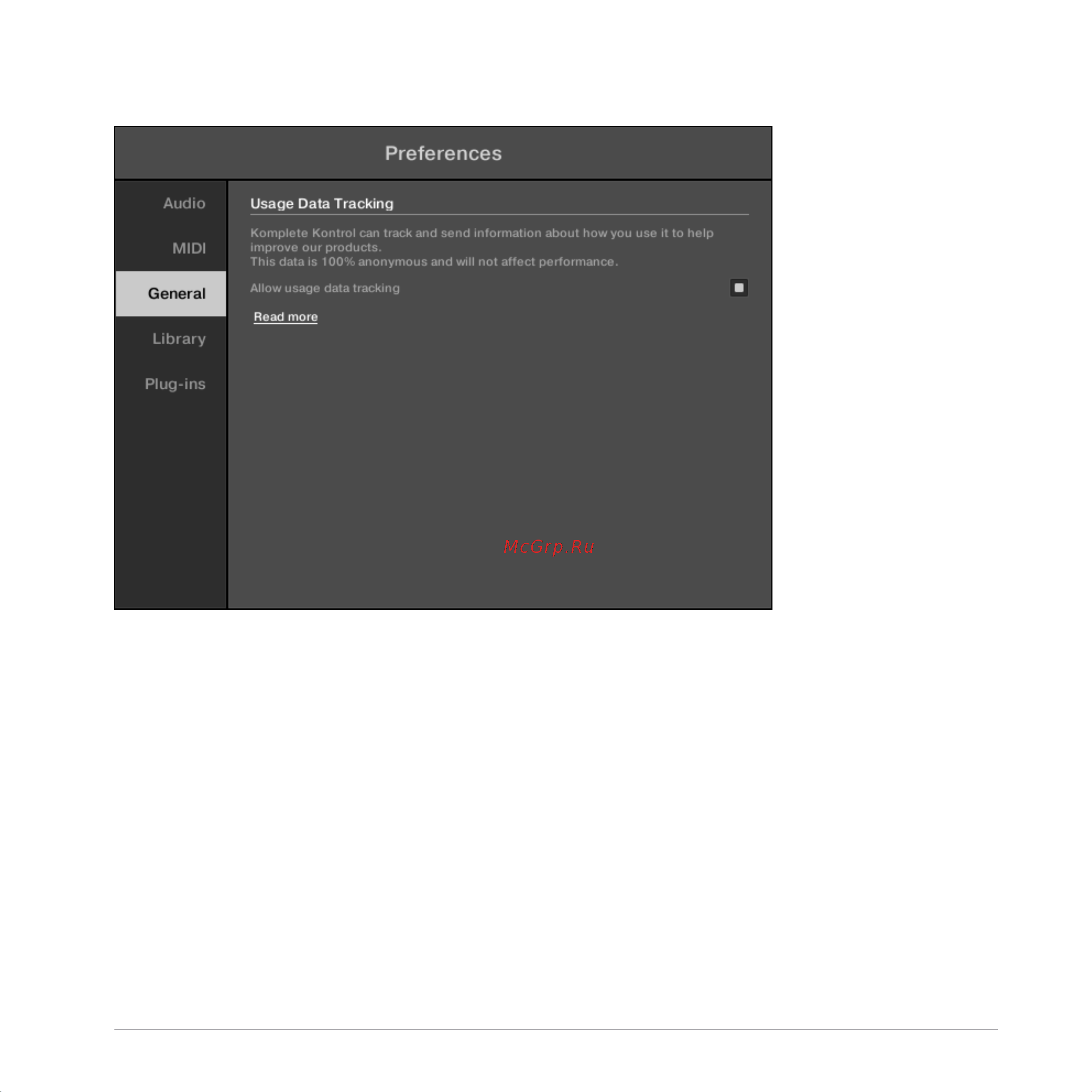 Native Instruments Komplete Kontrol A25 [57/183] Enabling or disabling usage data tracking