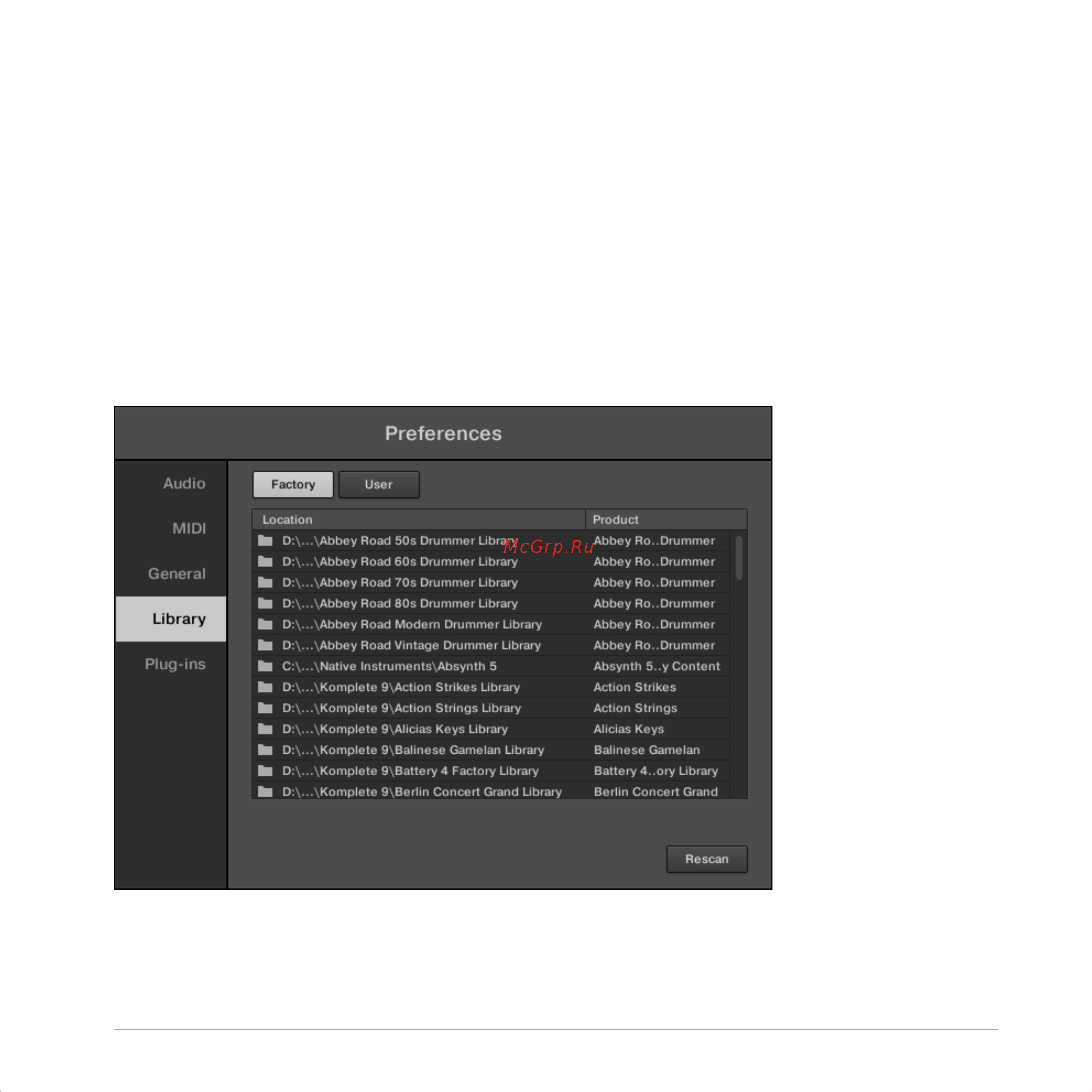 Native Instruments Komplete Kontrol A25 [58/183] Preferences library page