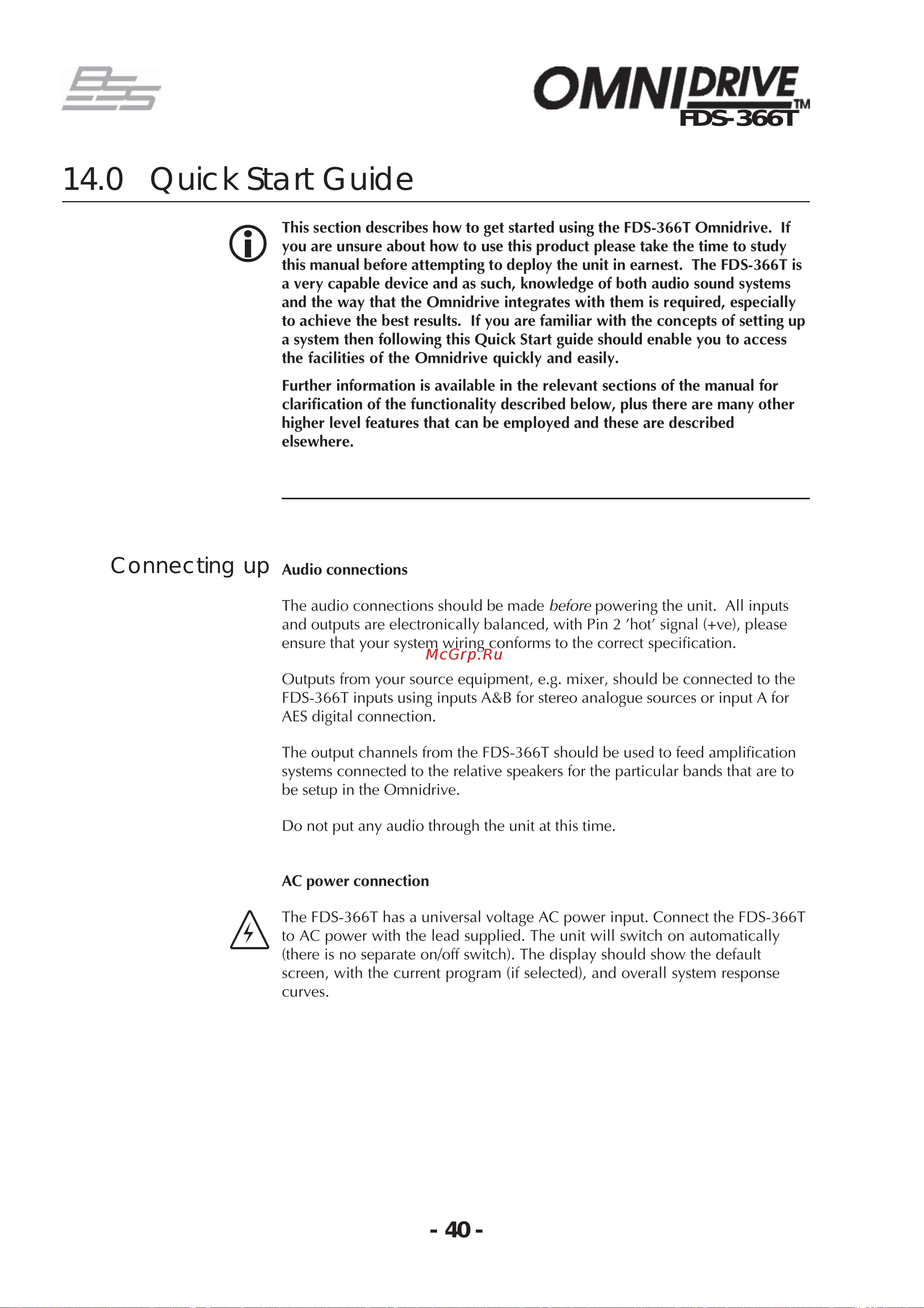 BSS 366T OmniDrive [40/112] Quick start guide