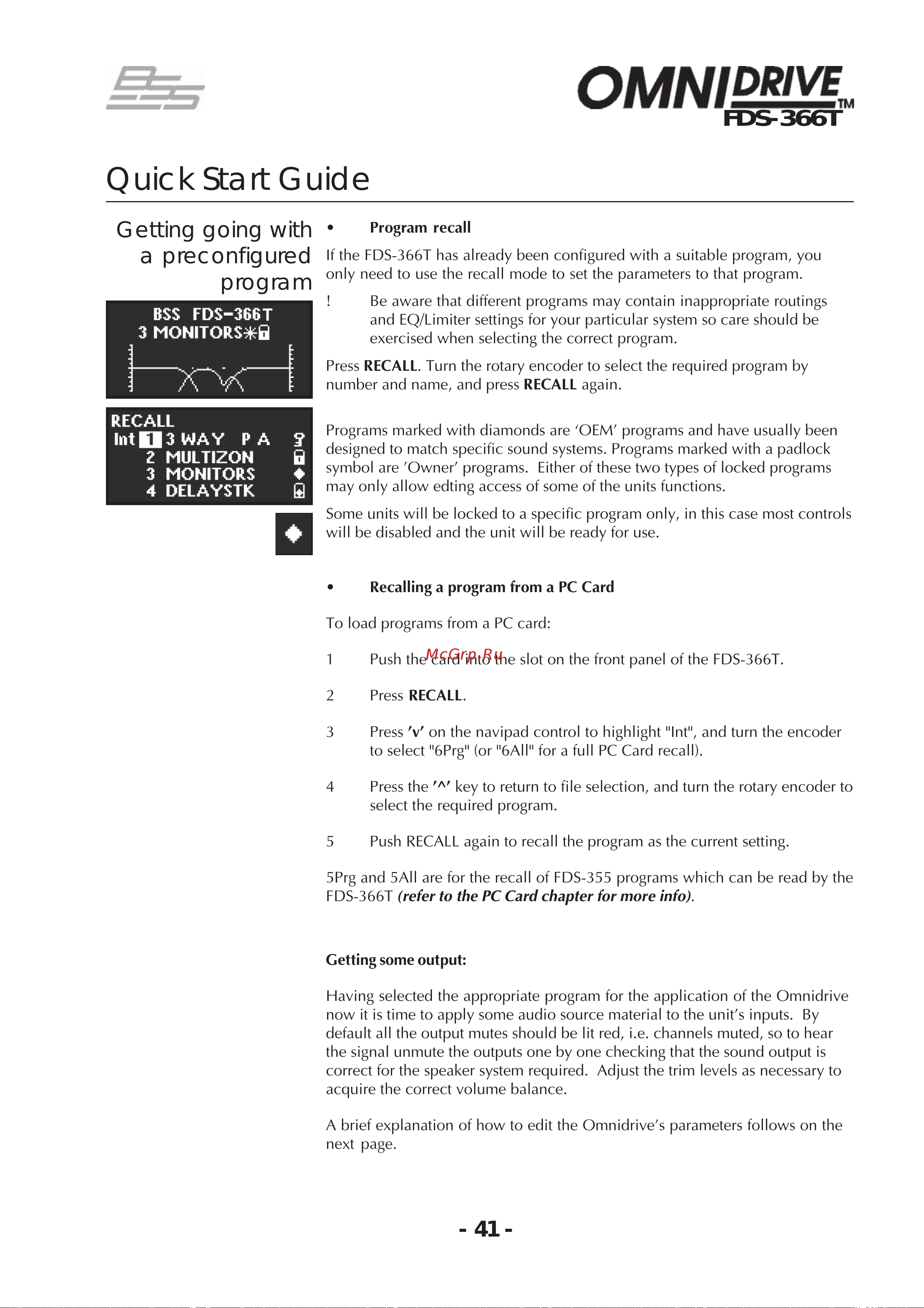 BSS 366T OmniDrive [41/112] Quick start guide