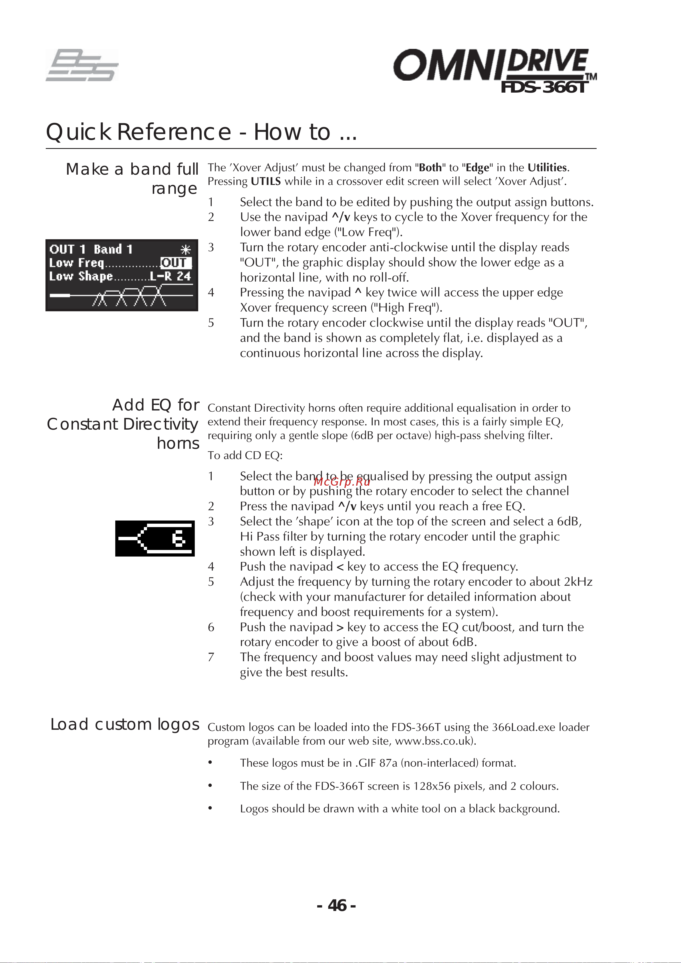 BSS 366T OmniDrive [46/112] Quick reference how to