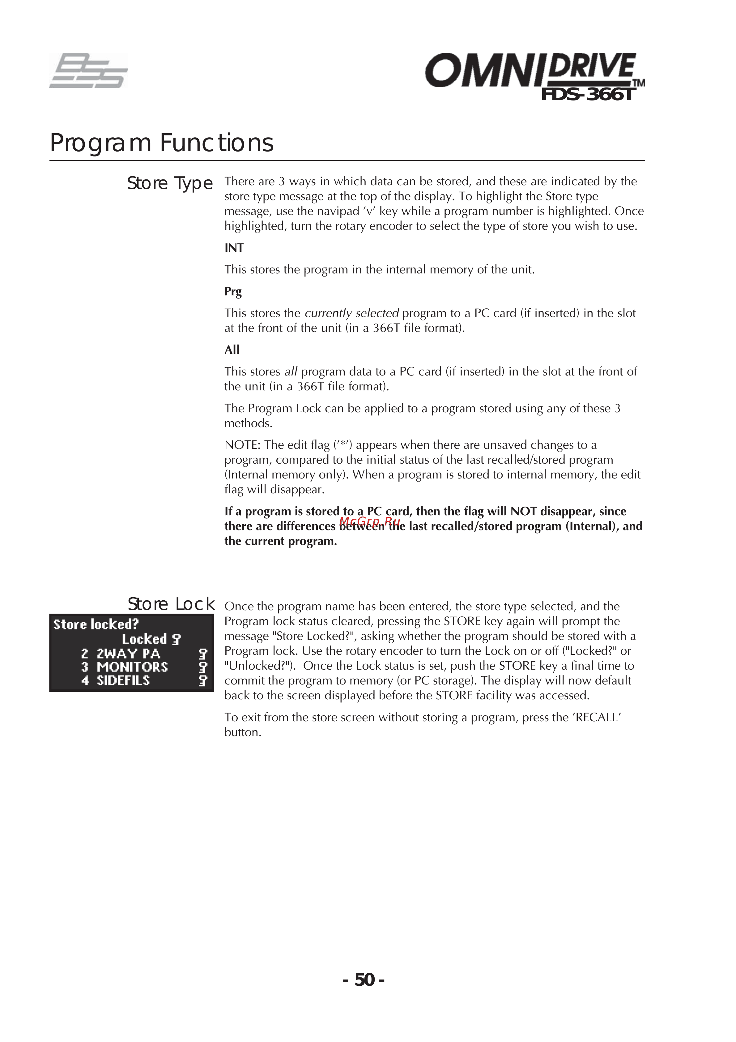 BSS 366T OmniDrive [50/112] Program functions