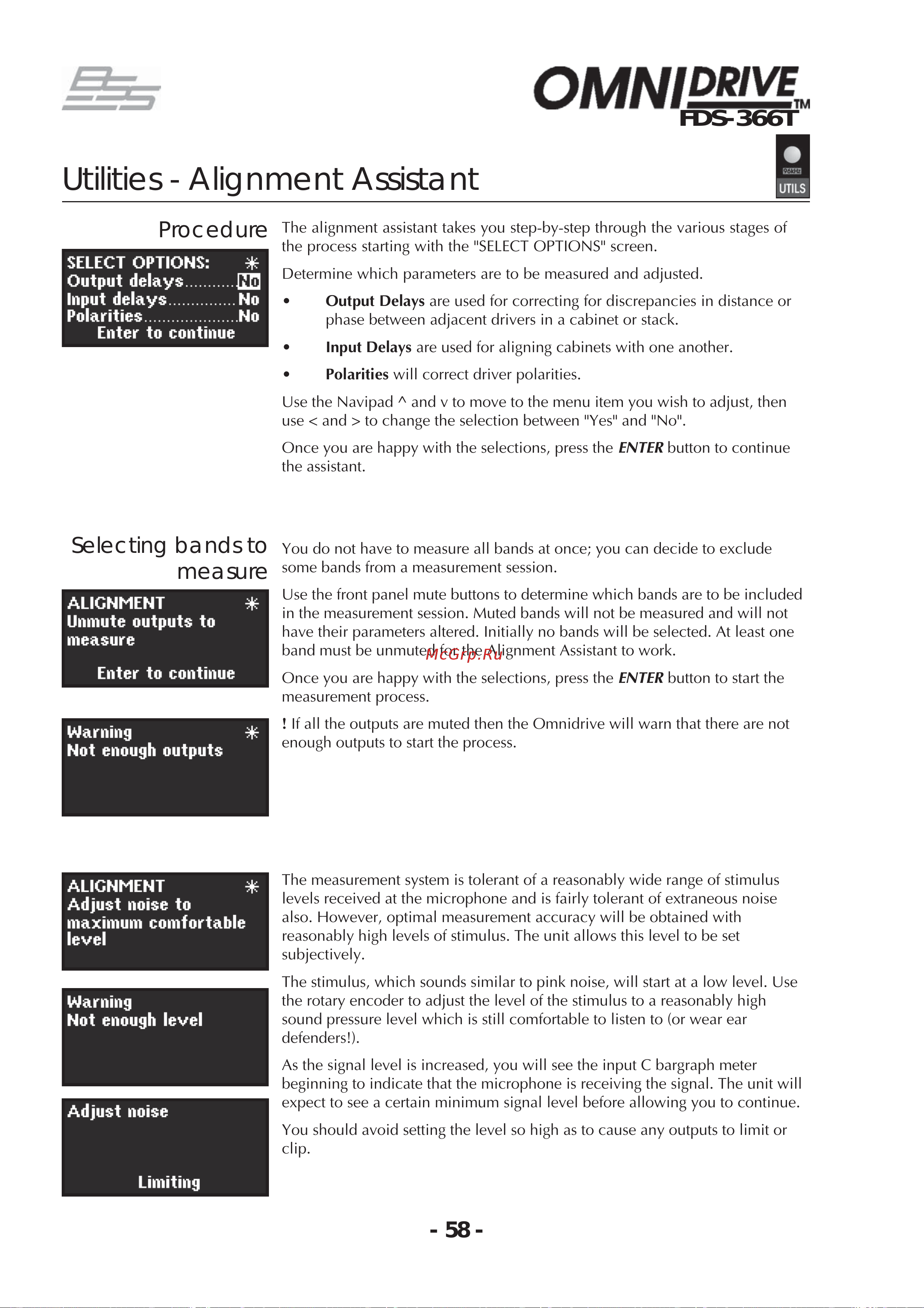 BSS 366T OmniDrive [58/112] Utilities alignment assistant