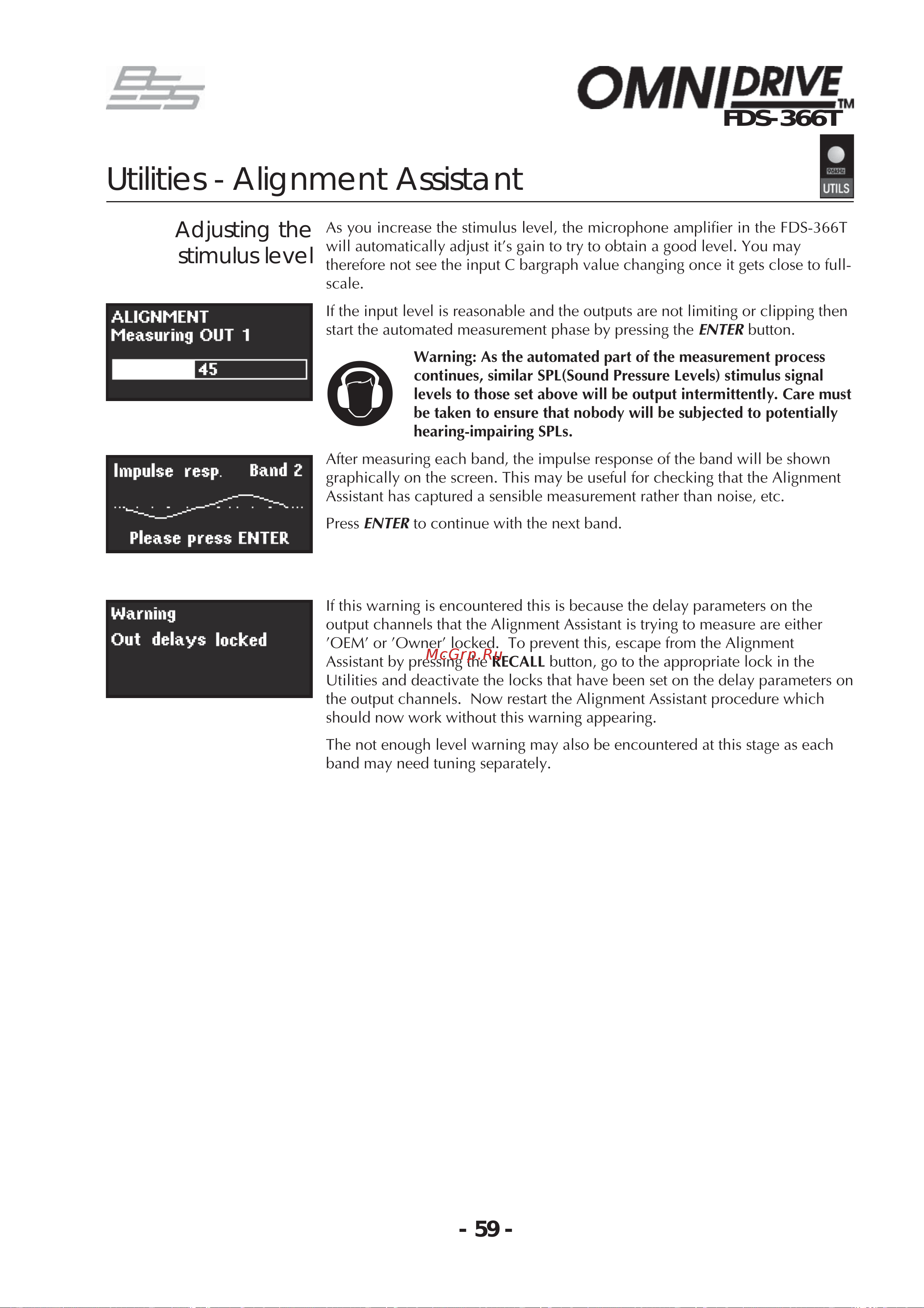 BSS 366T OmniDrive [59/112] Utilities alignment assistant