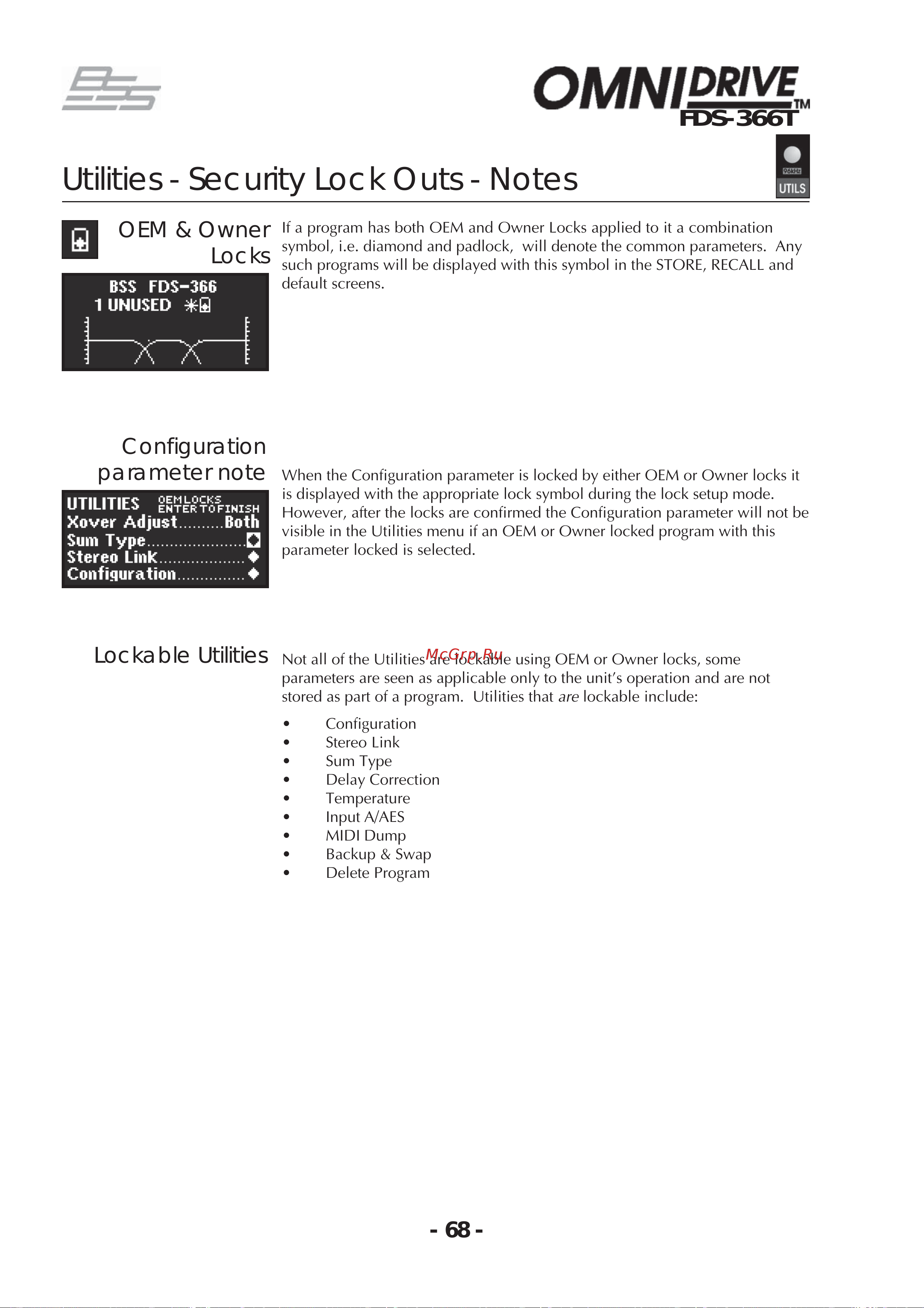 BSS 366T OmniDrive [68/112] Utilities security lock outs notes