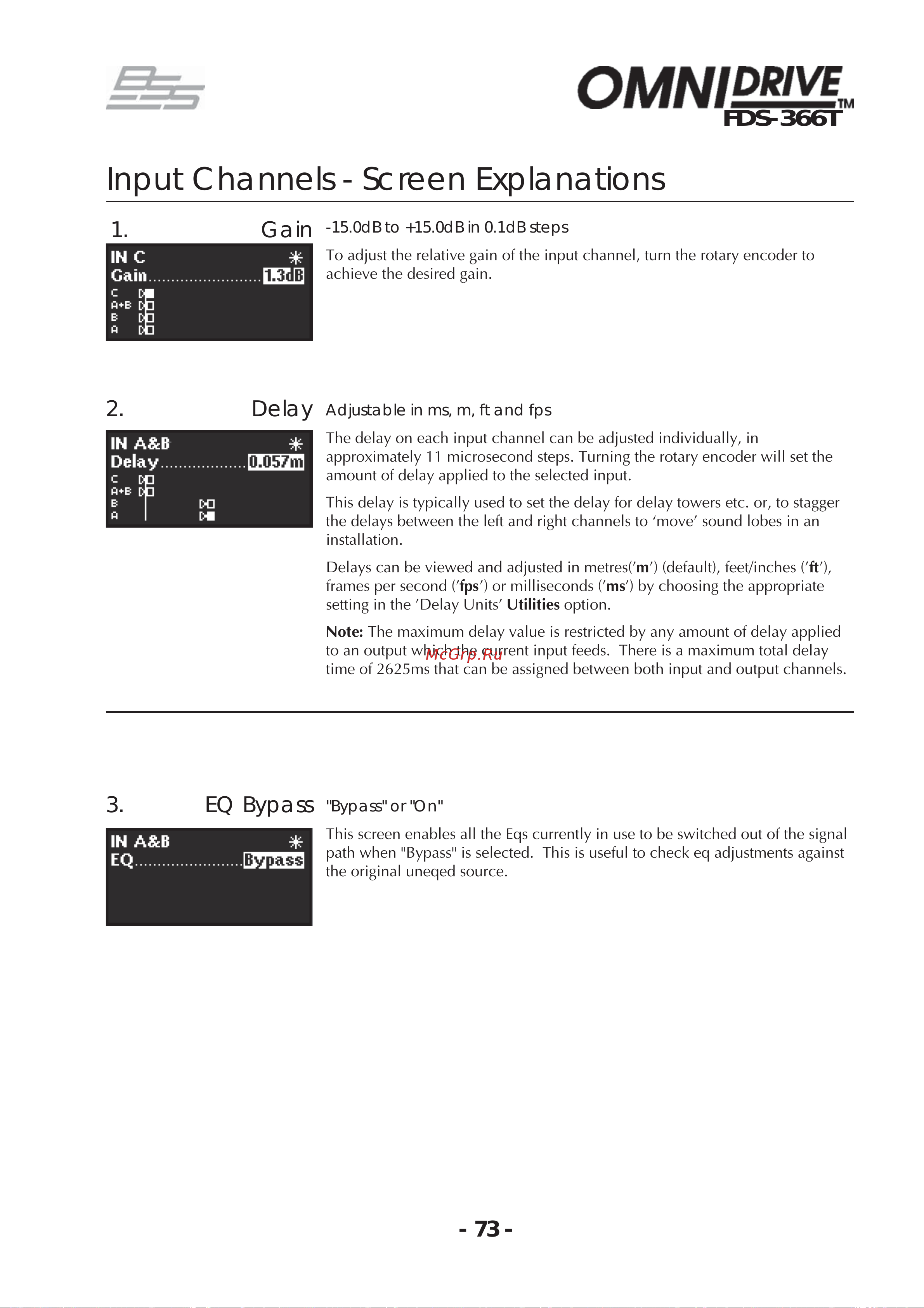 BSS 366T OmniDrive [73/112] Input channels screen explanations